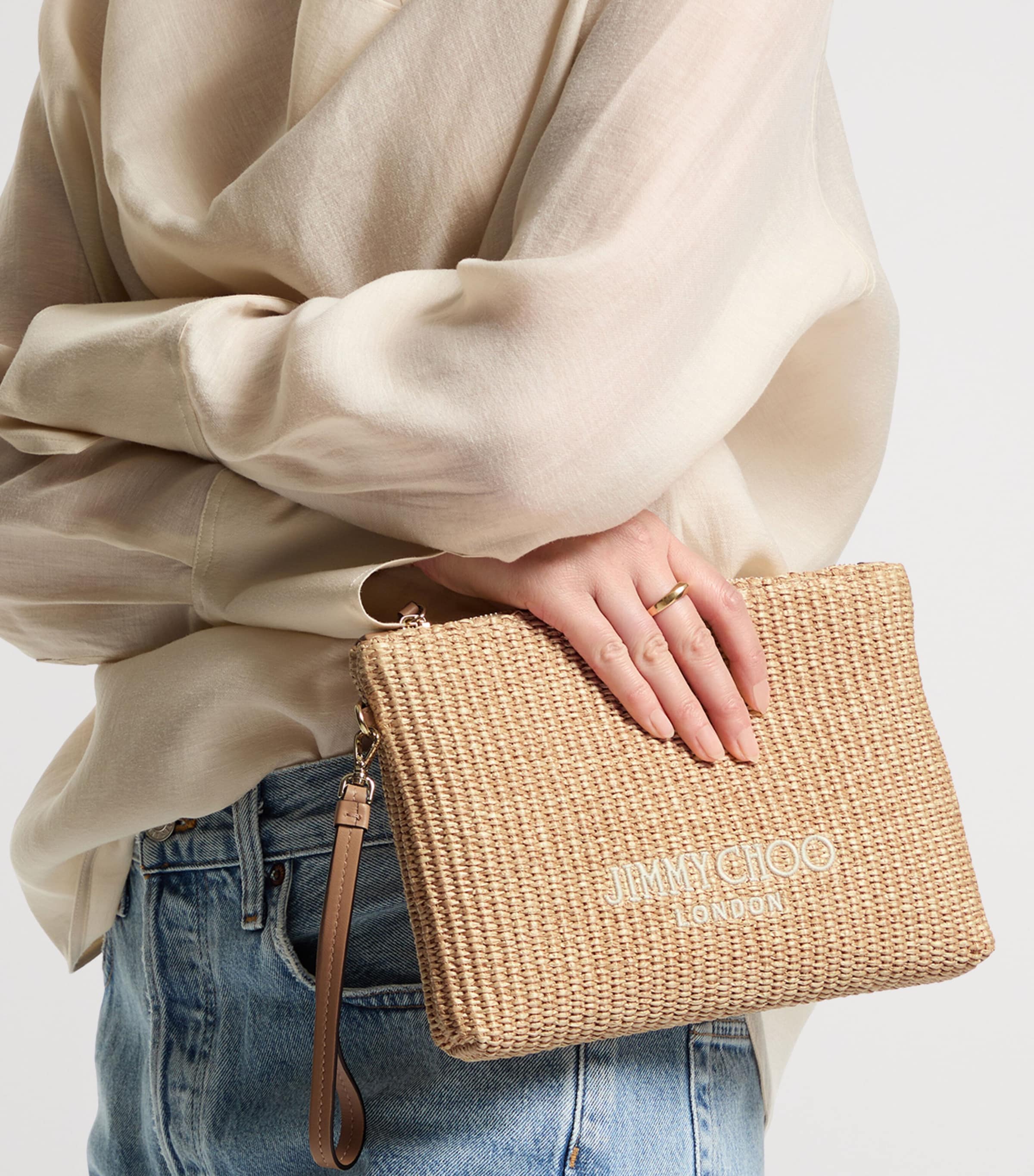 Jimmy Choo Raffia Zip-Up Pouch Natural/latte Image 2