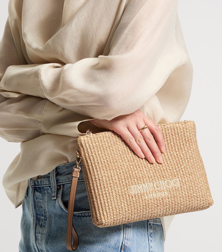 Jimmy Choo Raffia Zip-Up Pouch Natural/latte Image 2