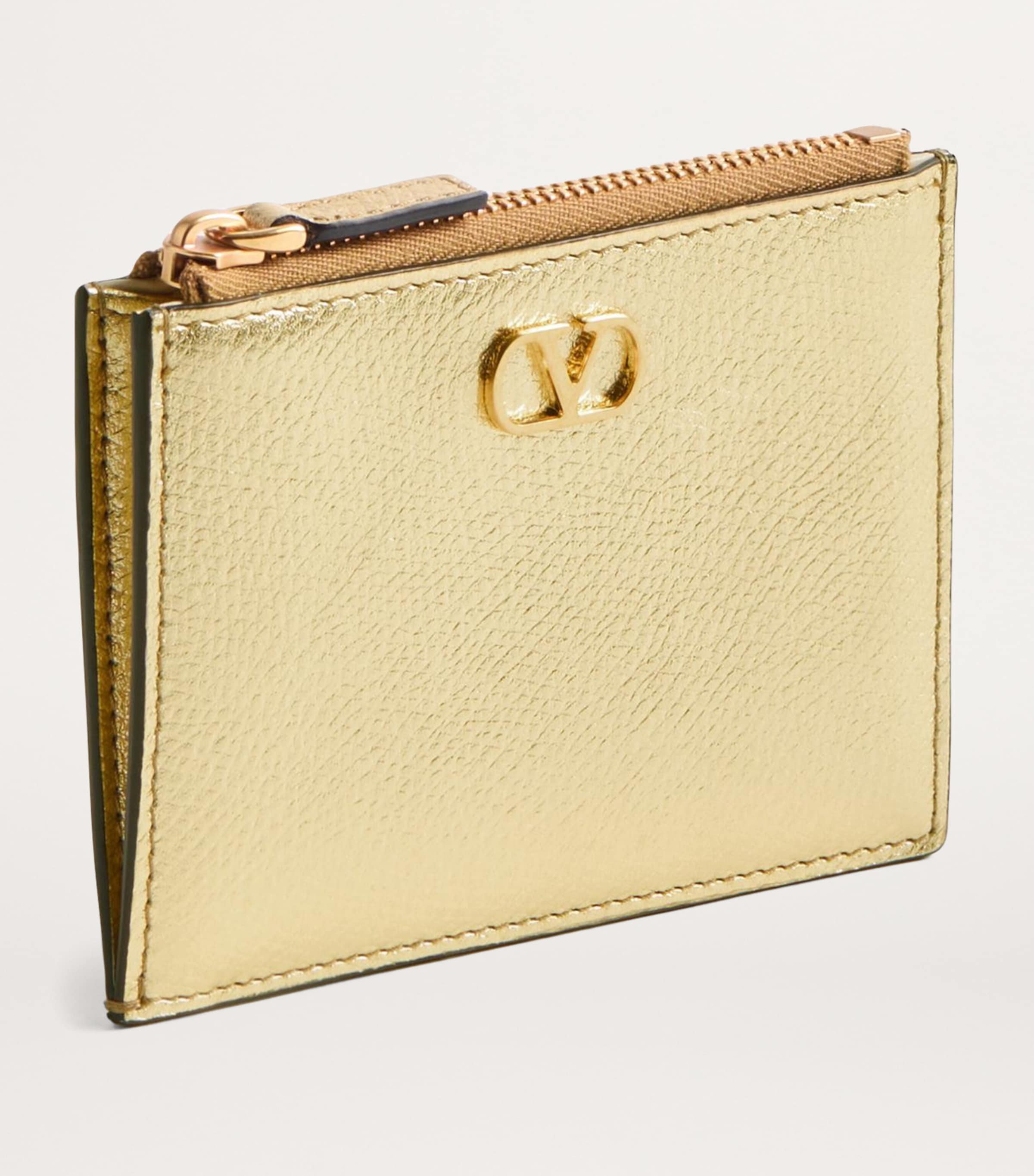 Leather VLogo Coin and Card Holder I8M Image 2