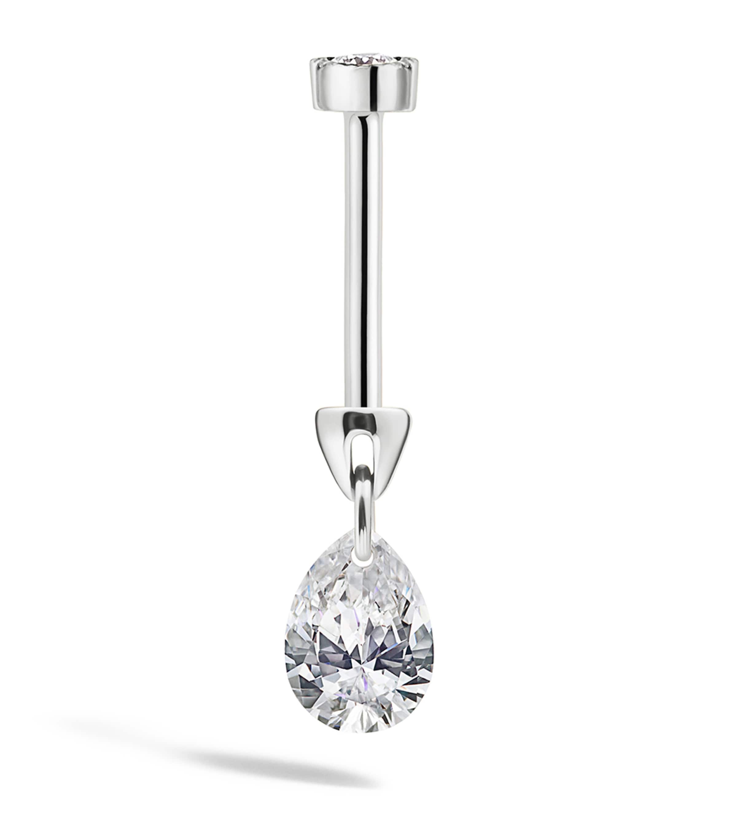 White Gold Floating Pear Diamond Charm Threaded Stud Earring (4mm) WHITE GOLD Image 6