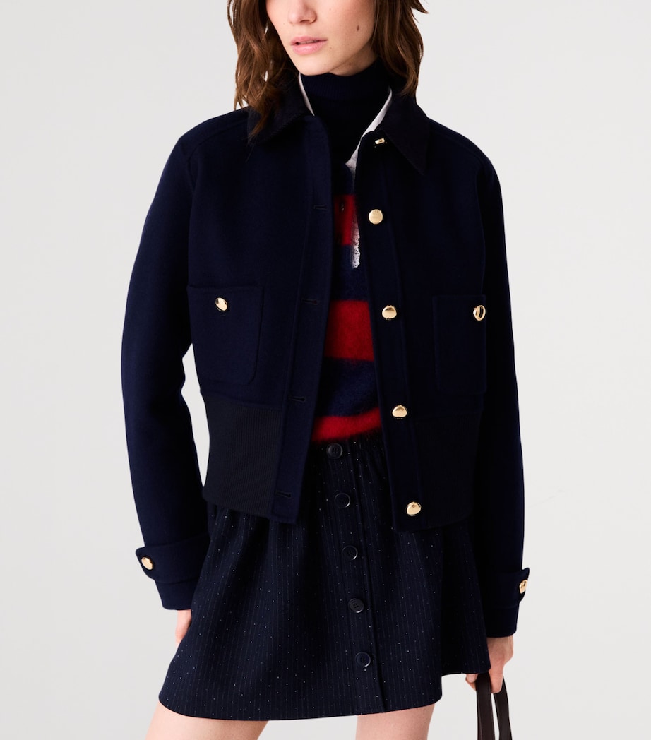 Maje Womens Wool-Blend Cropped Jacket Navy Image 7