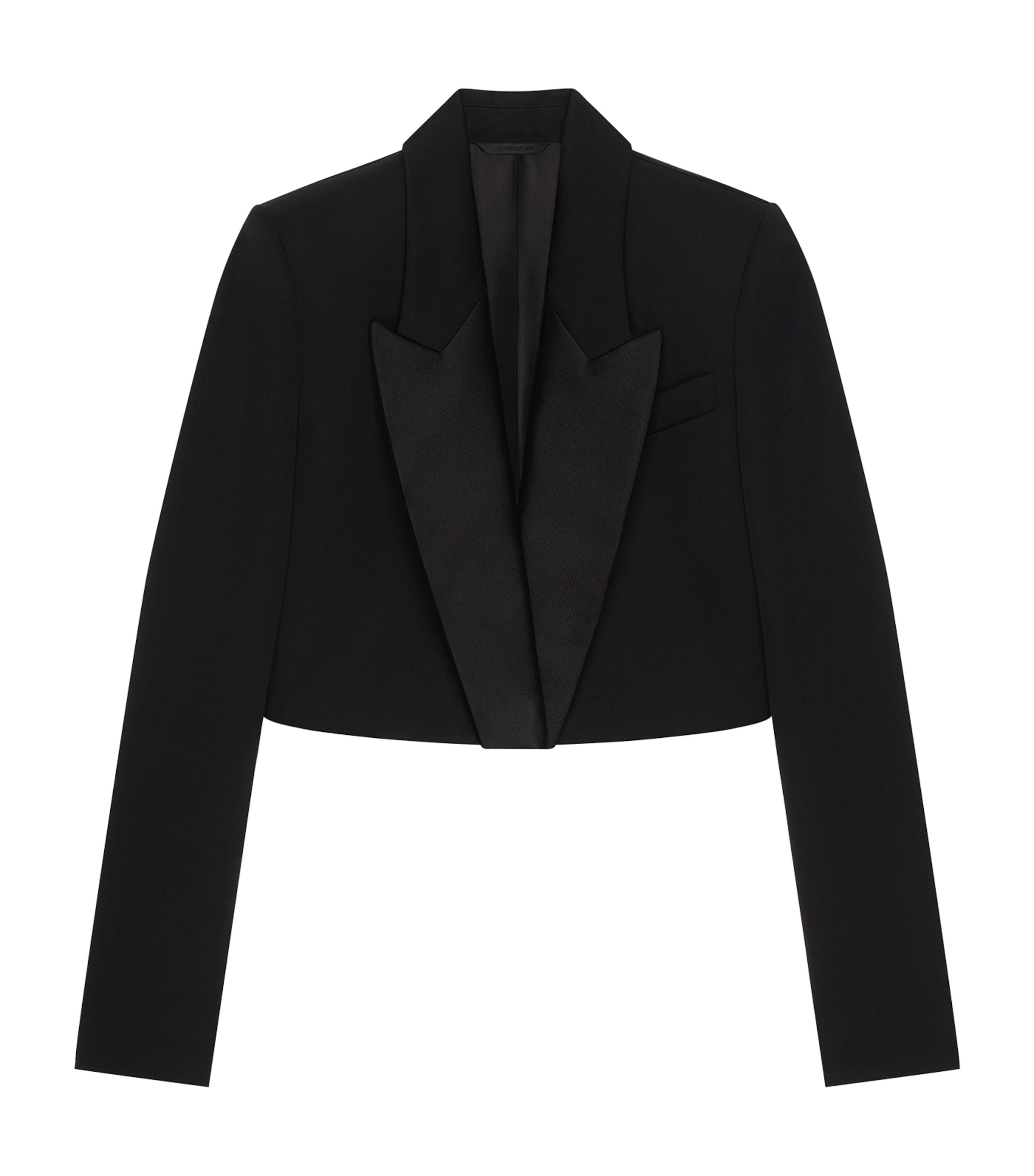 Wool Cropped Tuxedo Jacket BLACK Image 1