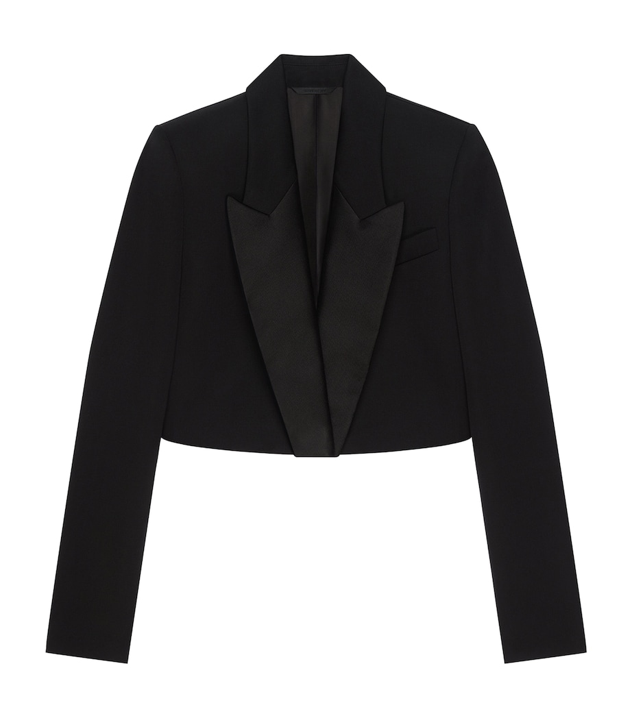 Wool Cropped Tuxedo Jacket BLACK Image 1