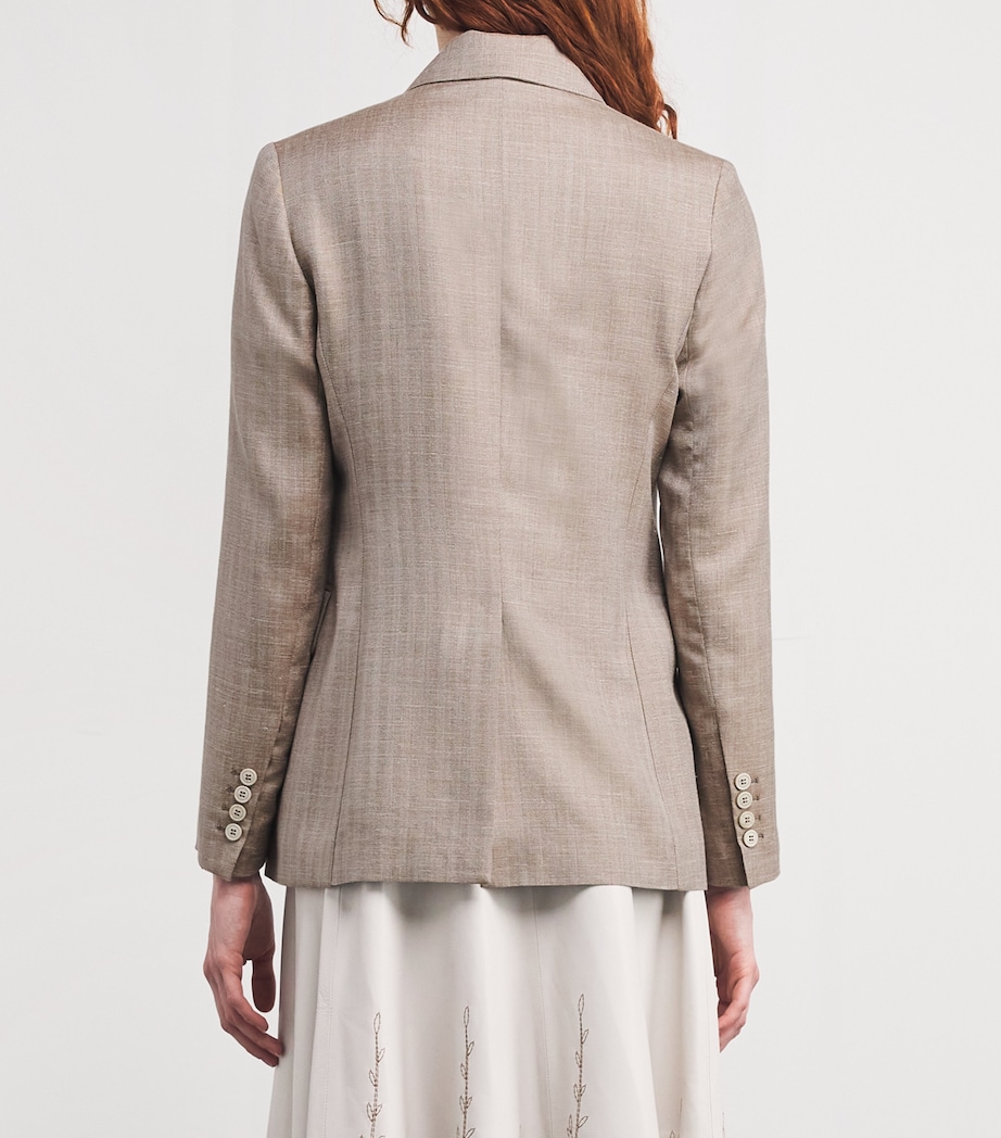 Wool-Silk-Linen Double-Breasted Blazer TABACCO Image 4