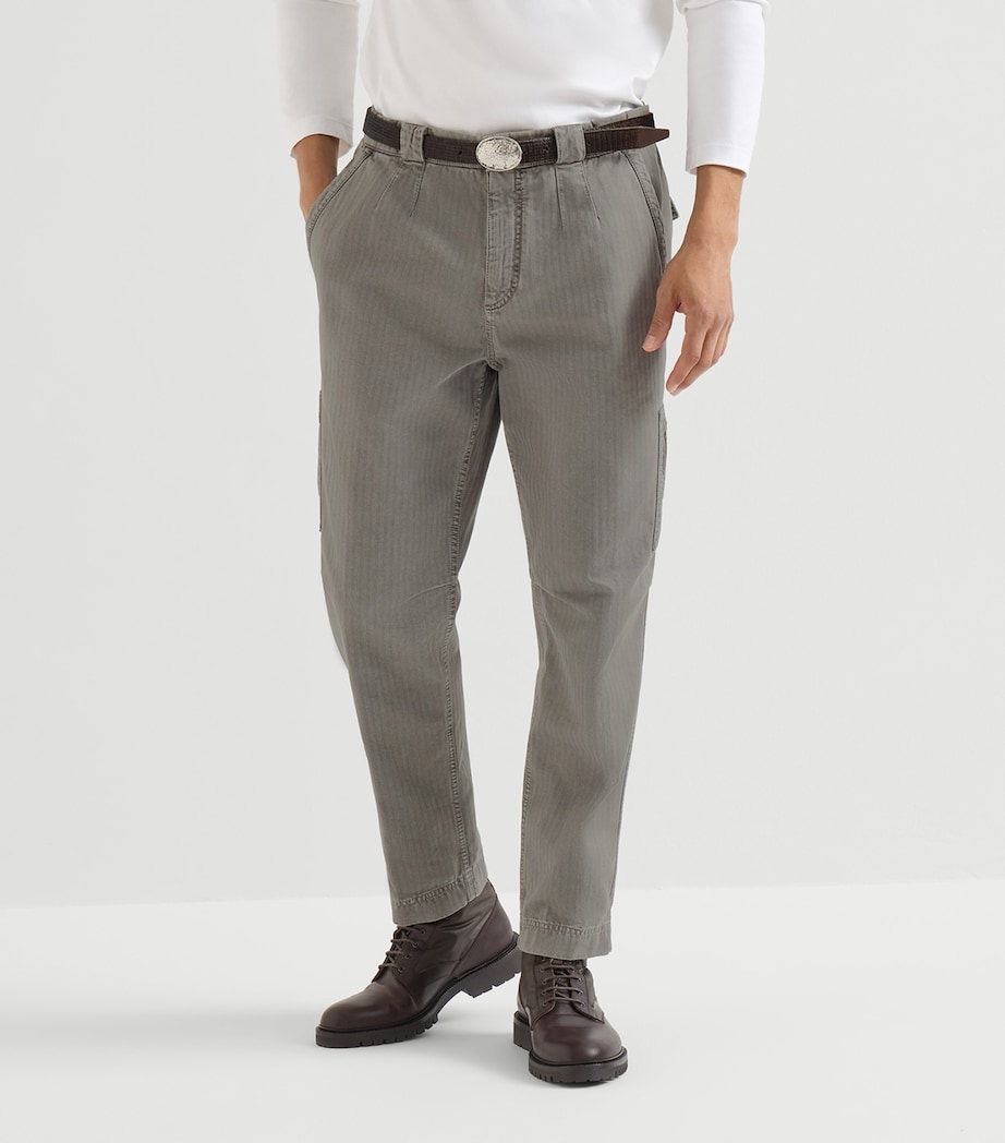 Brunello Cucinelli Mens Cotton Chevron Slim Trousers Image 2