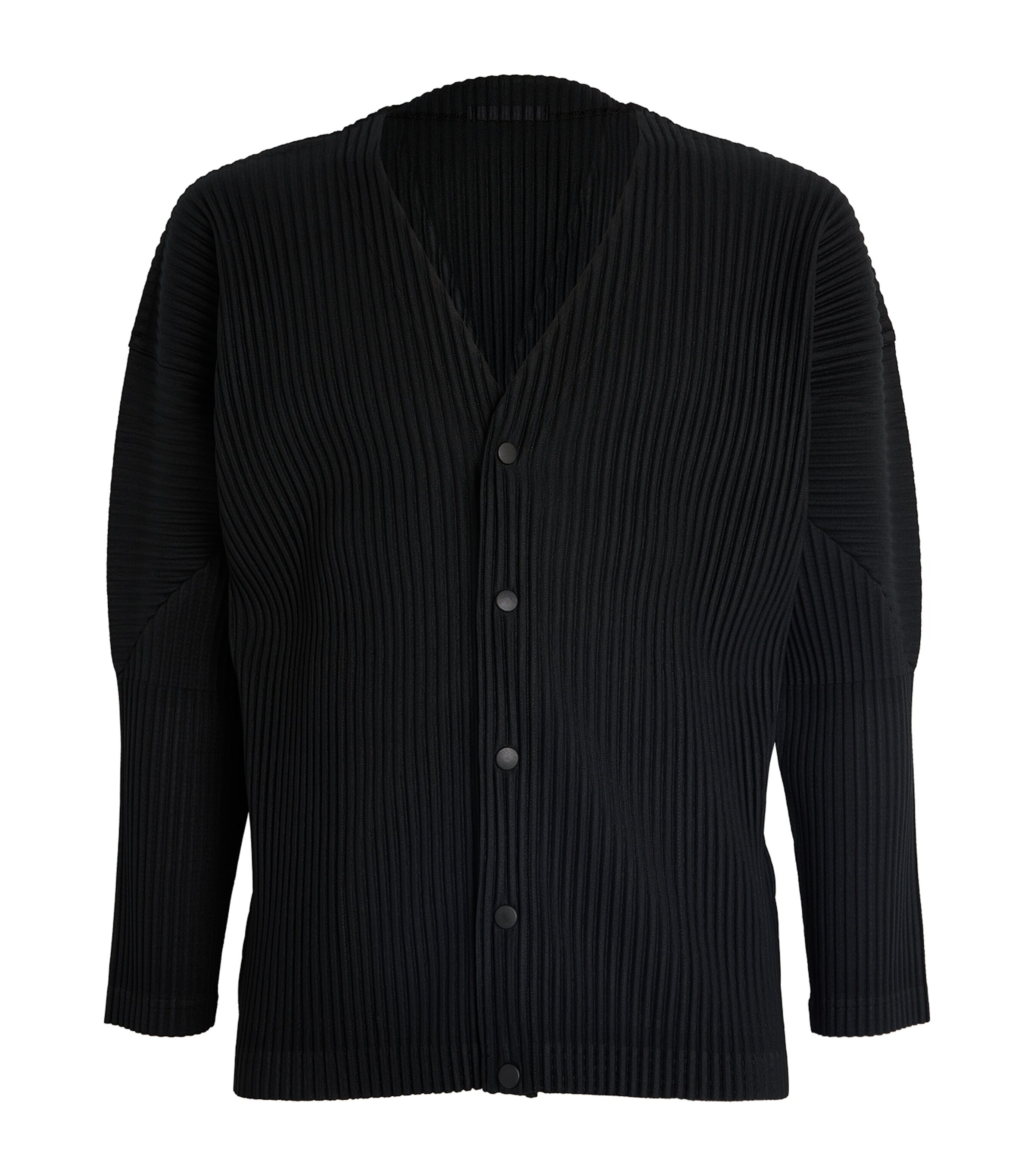 Issey Miyake Ribbed Texture V-necked Cardigan With Side Pockets In Black