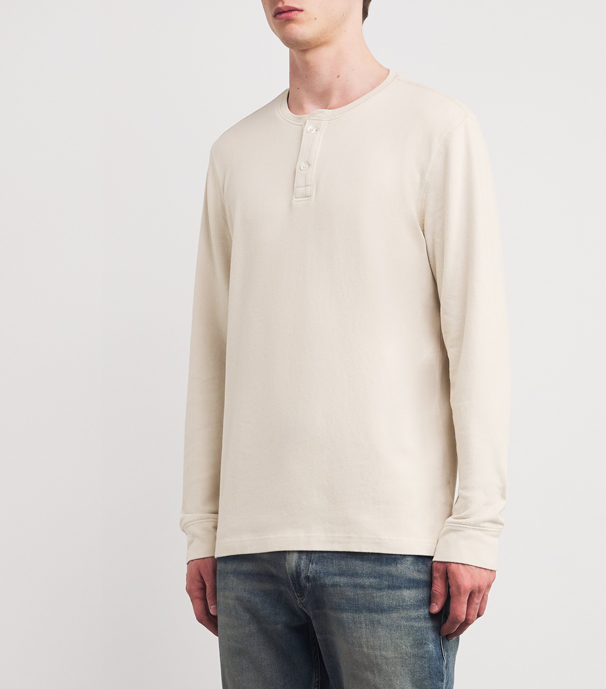 PAIGE Mens Stretch-Cotton Suiza Henley Top Rye Flour Image 3