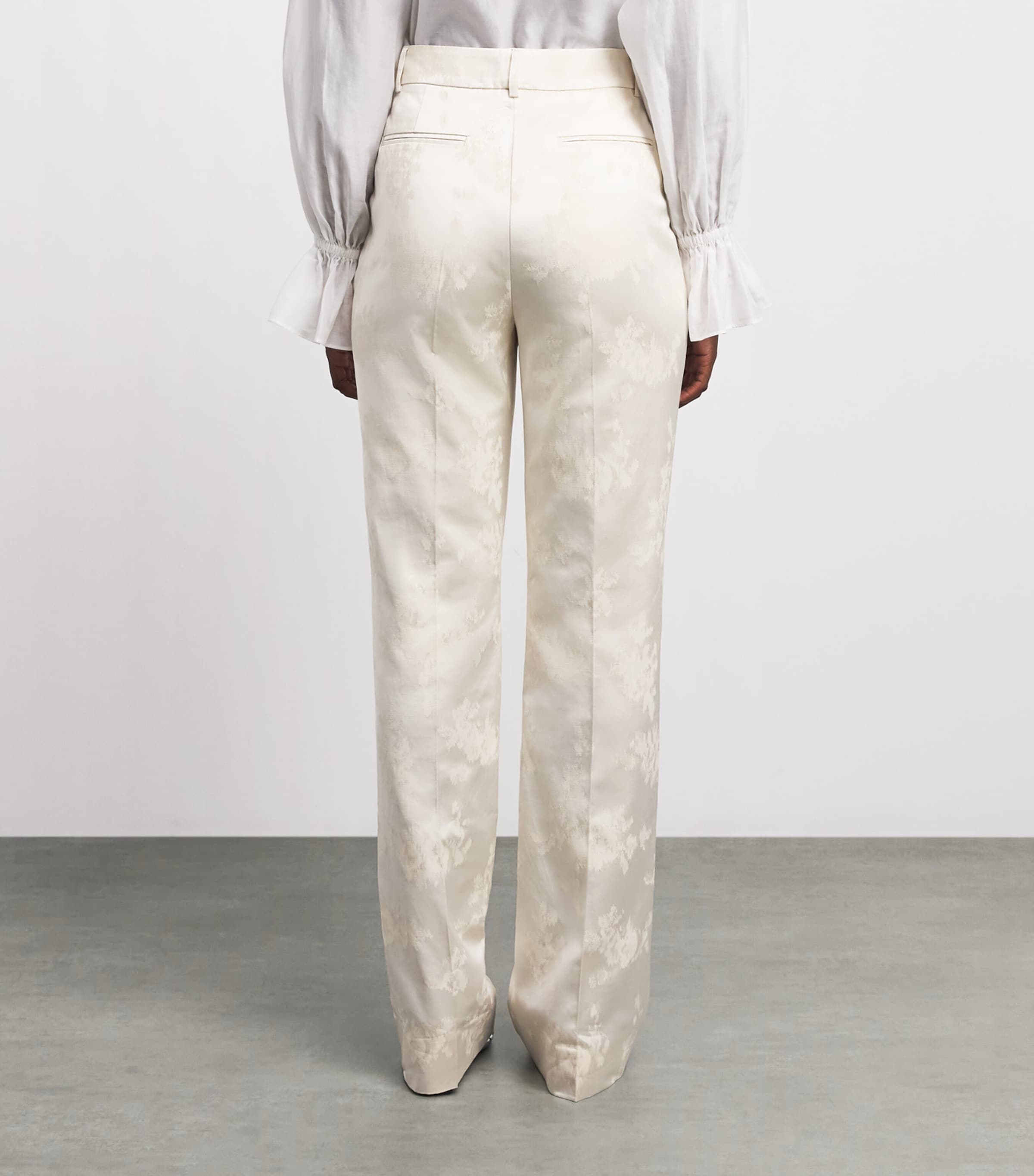 GANNI Womens Satin Floral Tailored Trousers Egret Image 5
