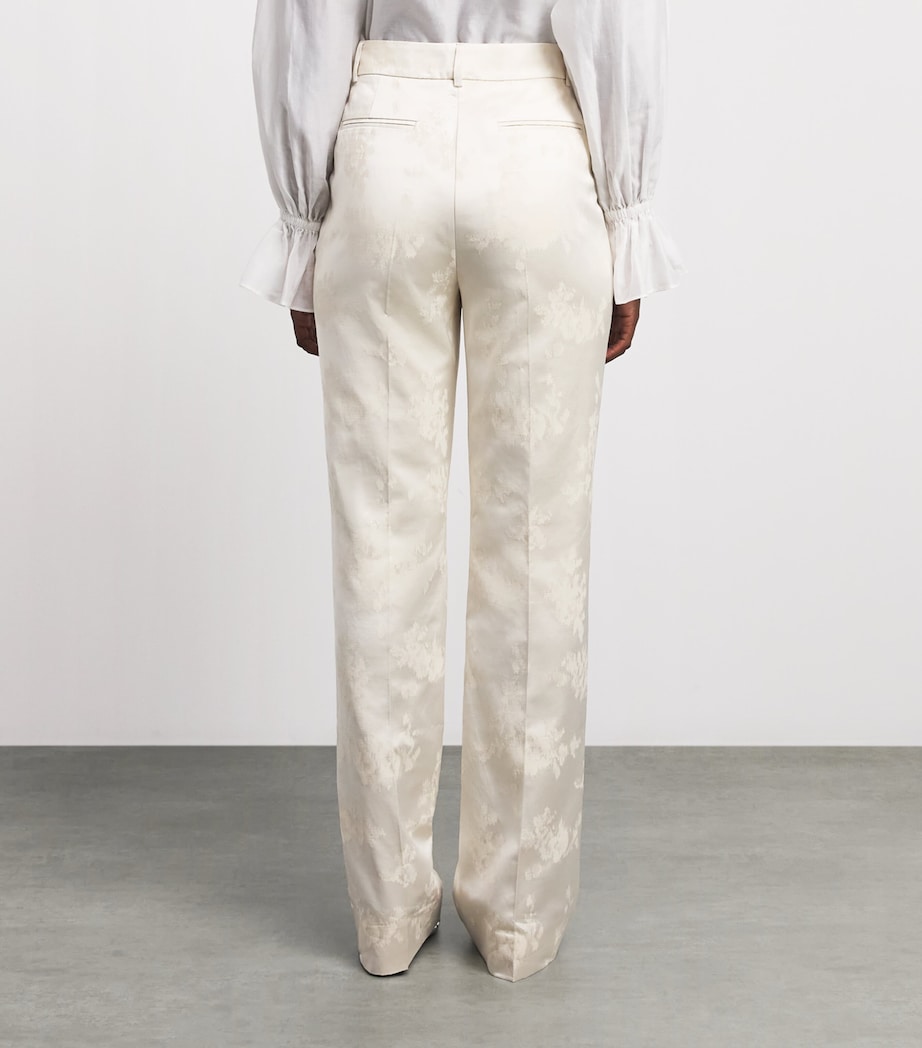 GANNI Womens Satin Floral Tailored Trousers Egret Image 5