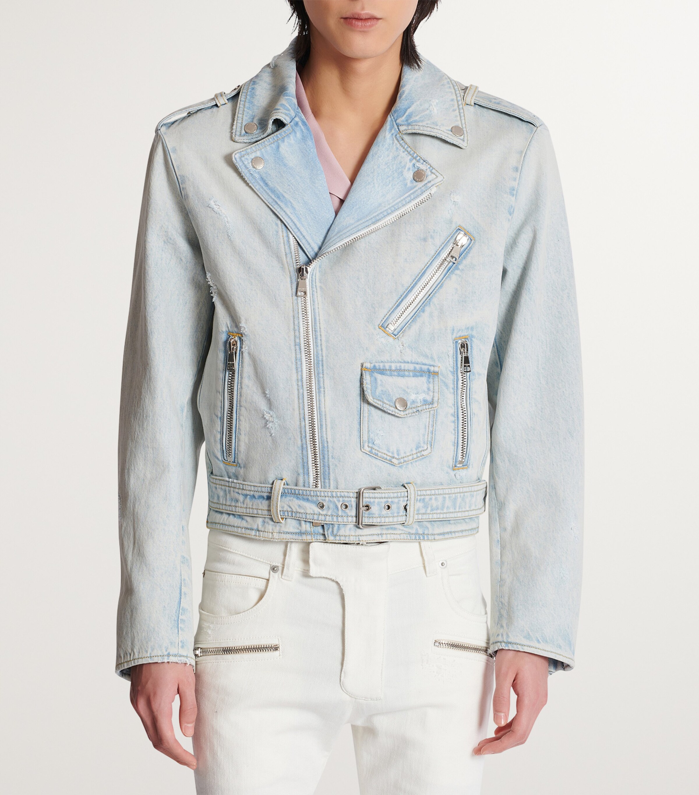 Balmain Blue Denim Biker Jacket | Harrods UK