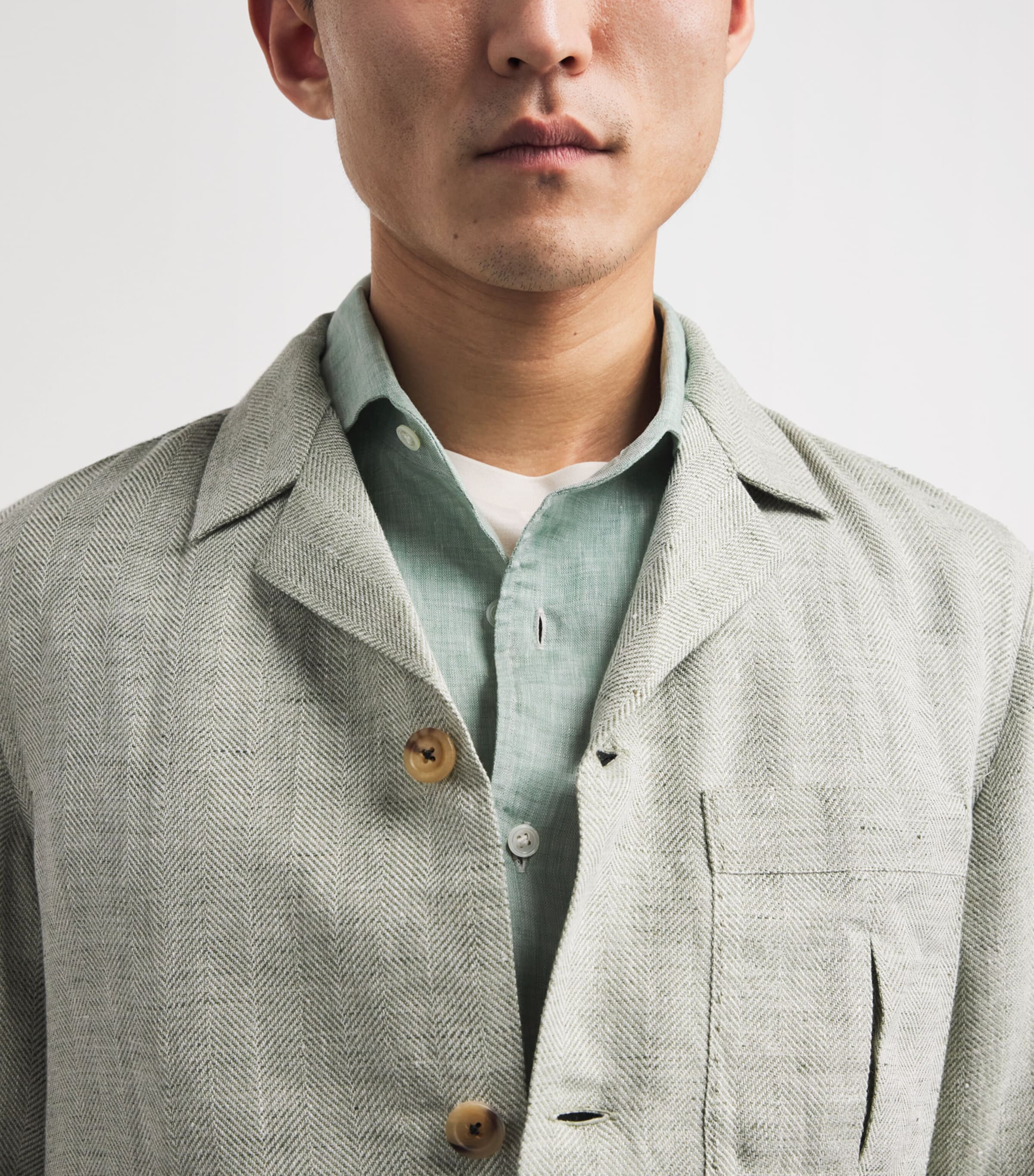 100HANDS Mens Linen Shirt Green Image 3