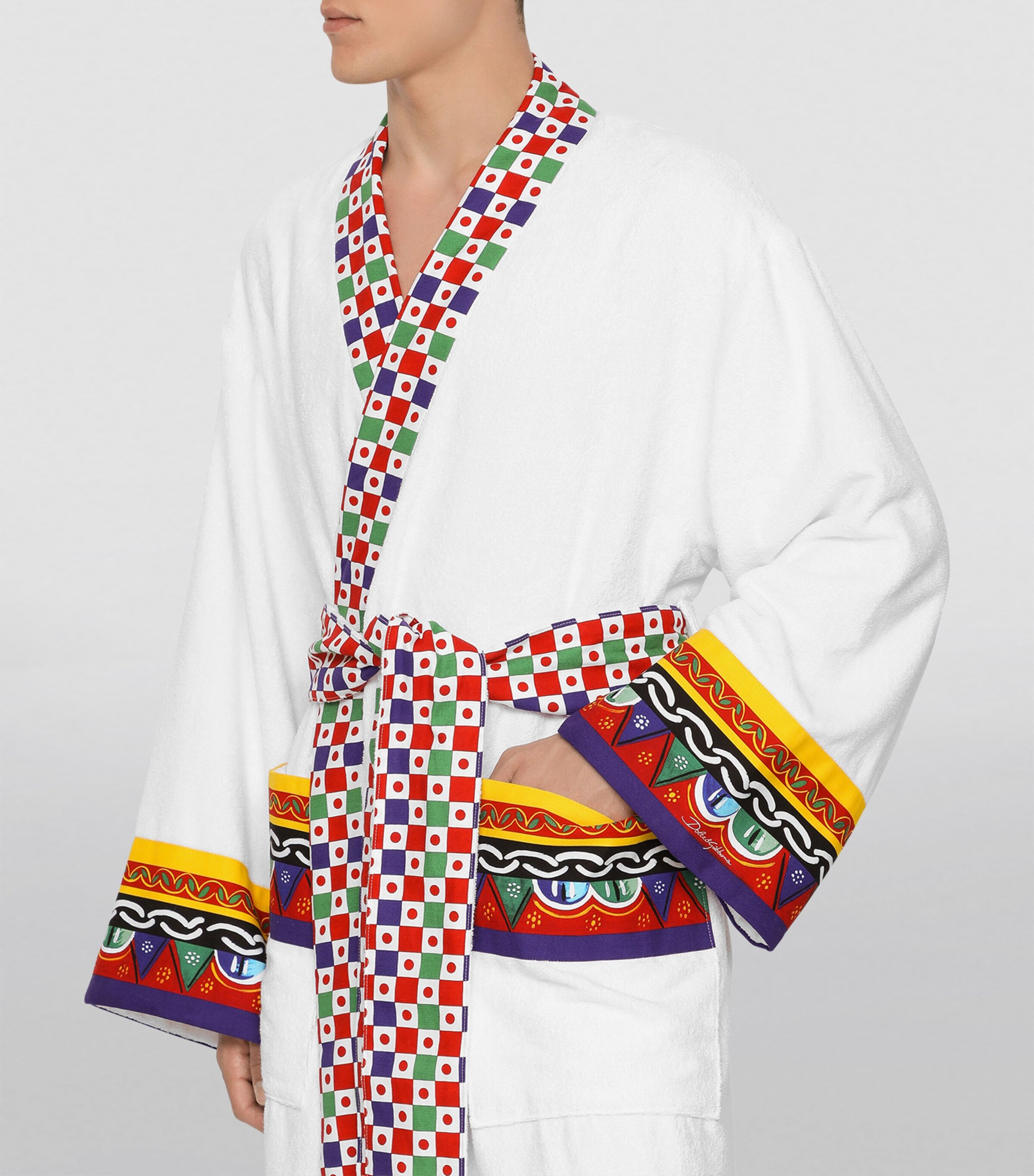 Dolce&Gabbana Casa Cotton-Terry Carretto Bathrobe Bianco Carrett Image 10