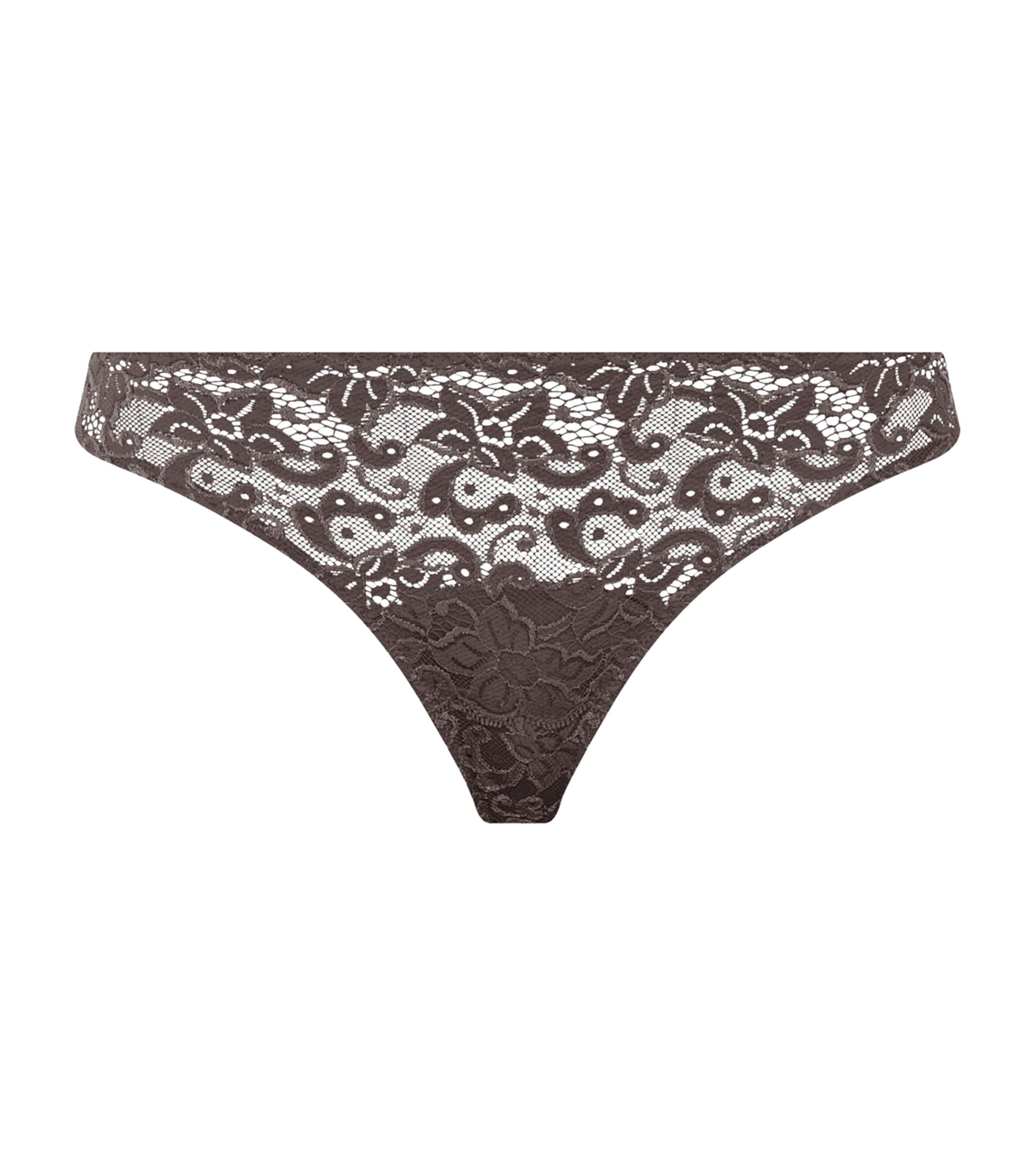 Hanro Womens Lace Moments Thong Dark Mocha Image 1