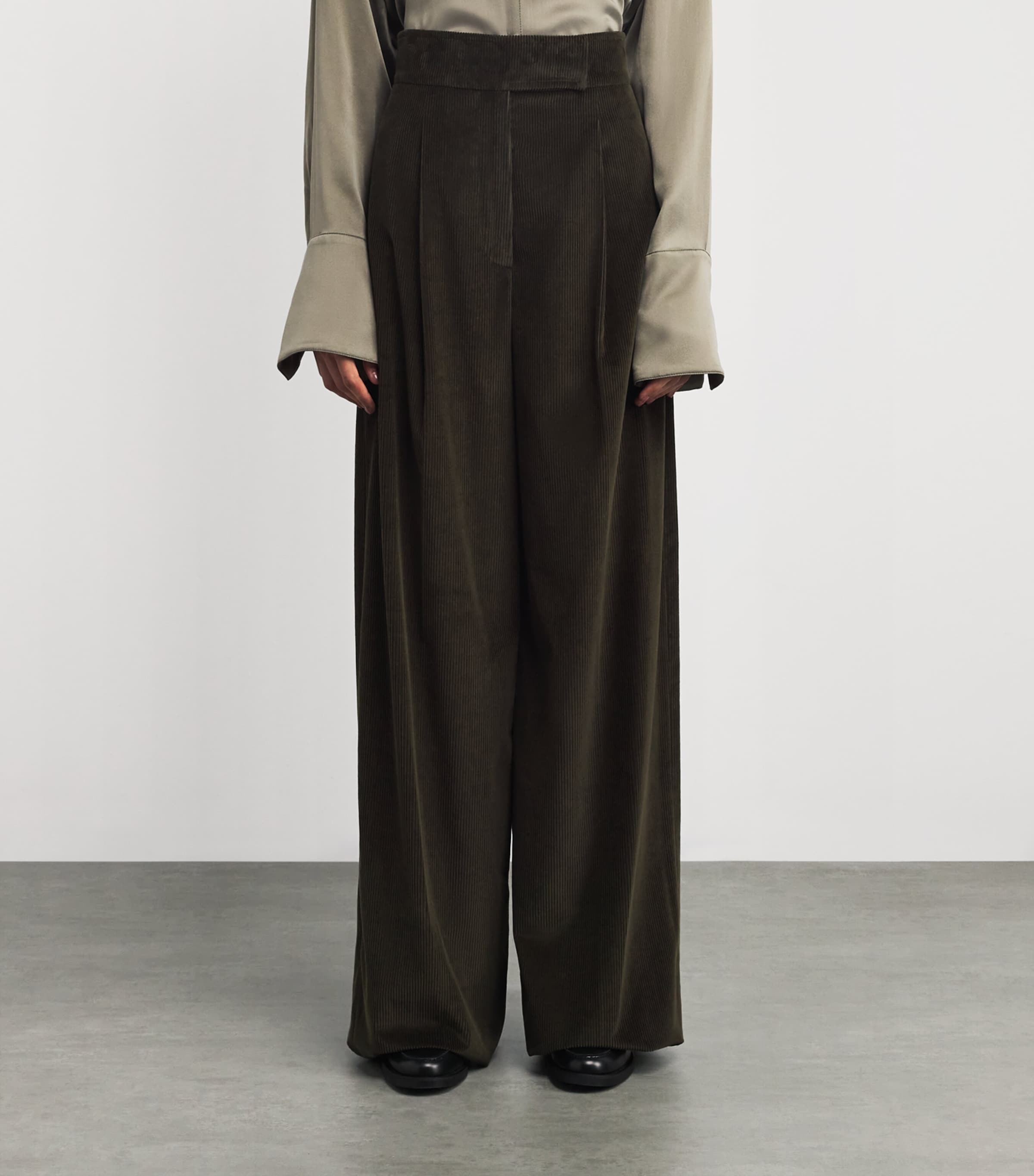 Corduroy Wide-Leg Trousers MOSS GREEN Image 3