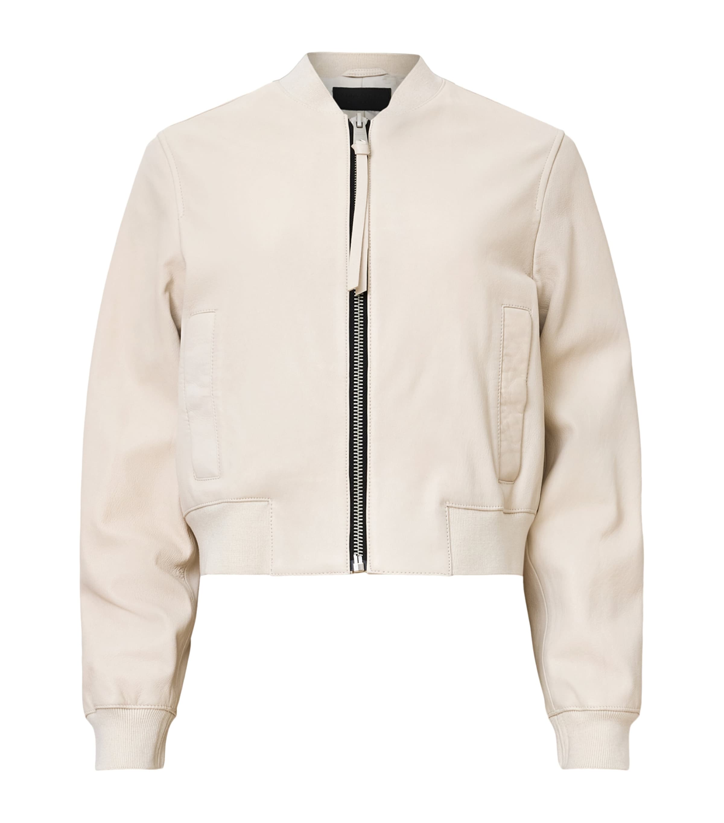 Allsaints Womens Orten Leather Bomber Jacket Onyx White In White
