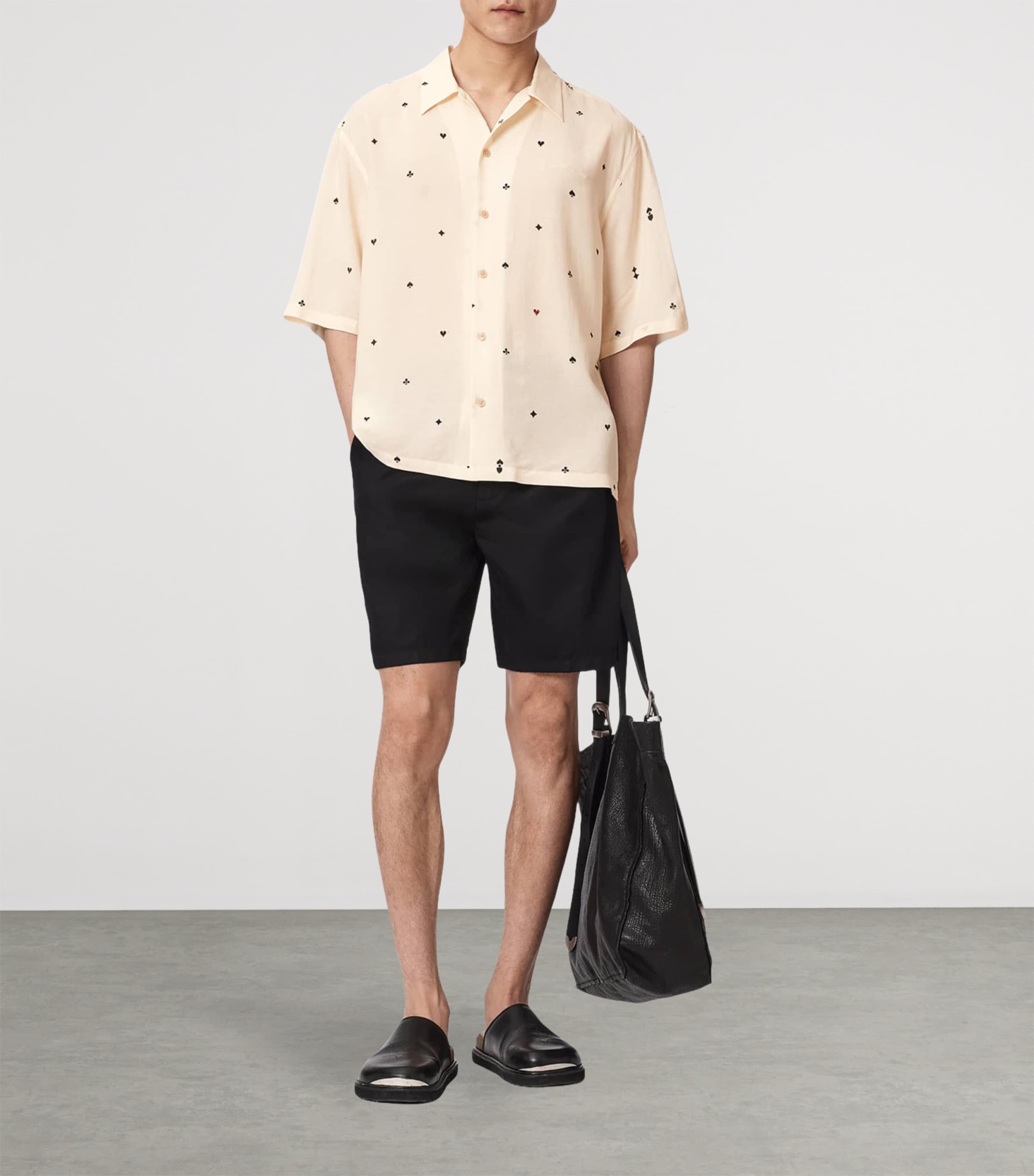 AllSaints Mens Short-Sleeve Cardsuit Shirt Ecru Image 5