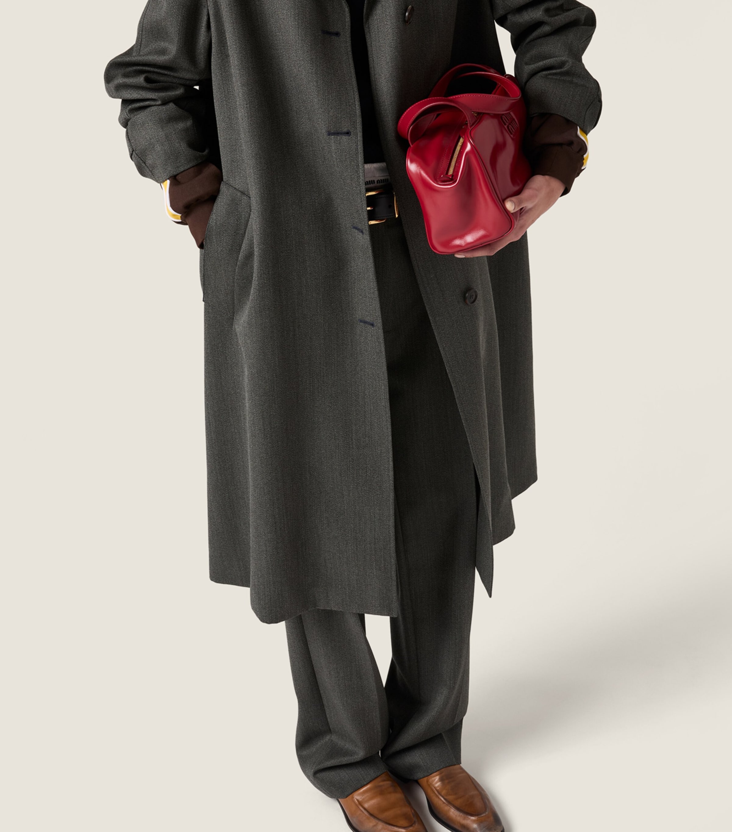 Miu Miu Womens Wool Contrast-Collar Coat Image 4