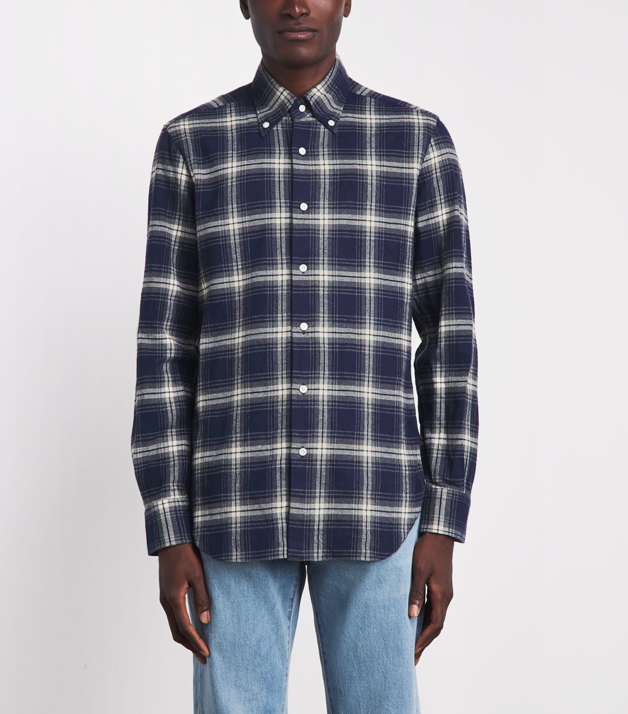 Barba Napoli Mens Cotton Check Shirt Navy Image 4