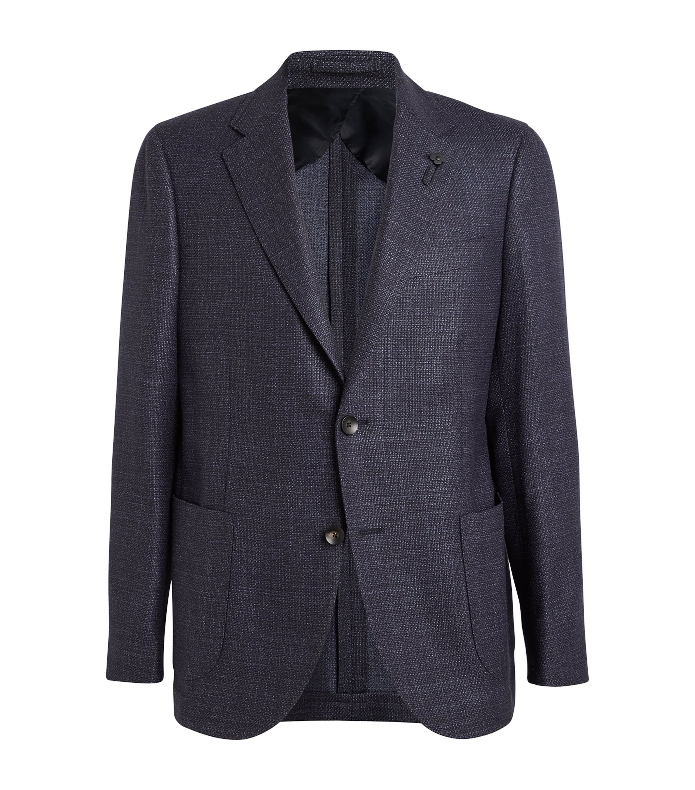 Shop Lardini Virgin Wool-silk Hopsack Blazer In Navy