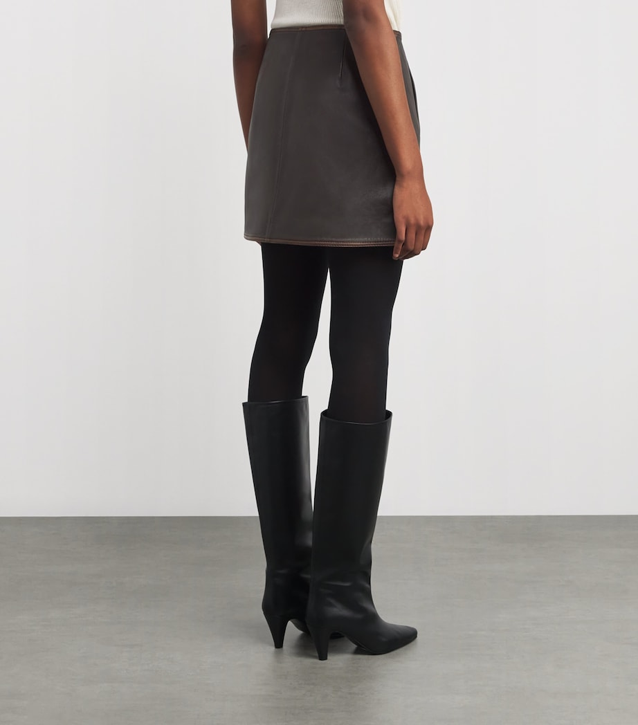Leather Turn-Lock Mini Skirt BROWN Image 4