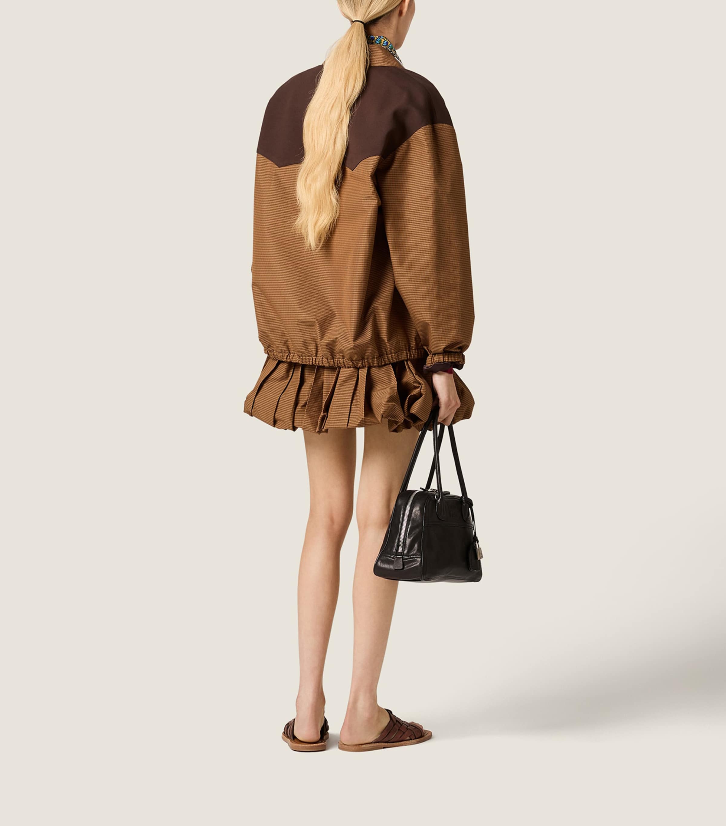 Miu Miu Womens Cotton Gingham Print Blouson Jacket Brown Image 3