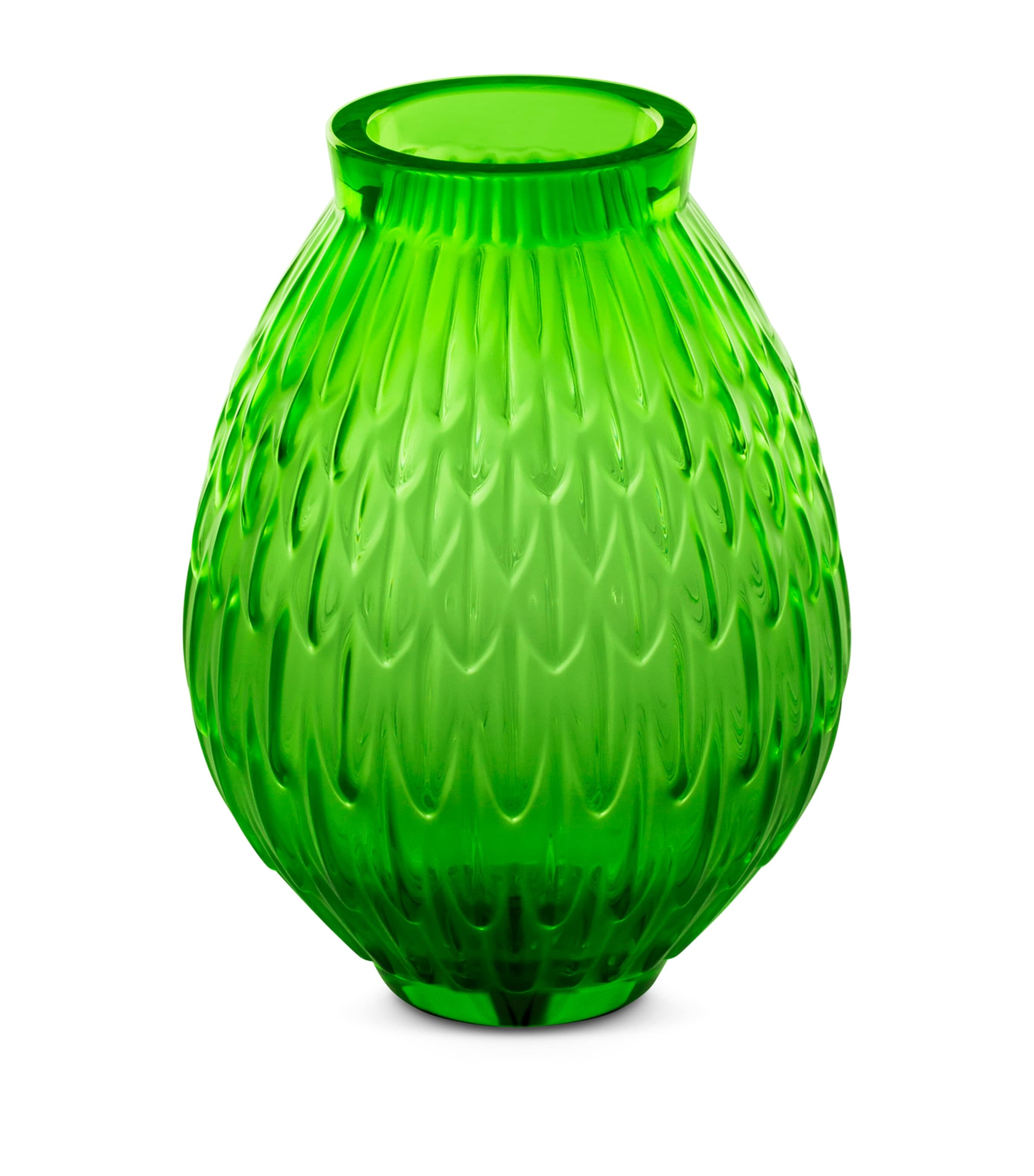 Lalique Plumes Vase In Amazon Green, Small In Green