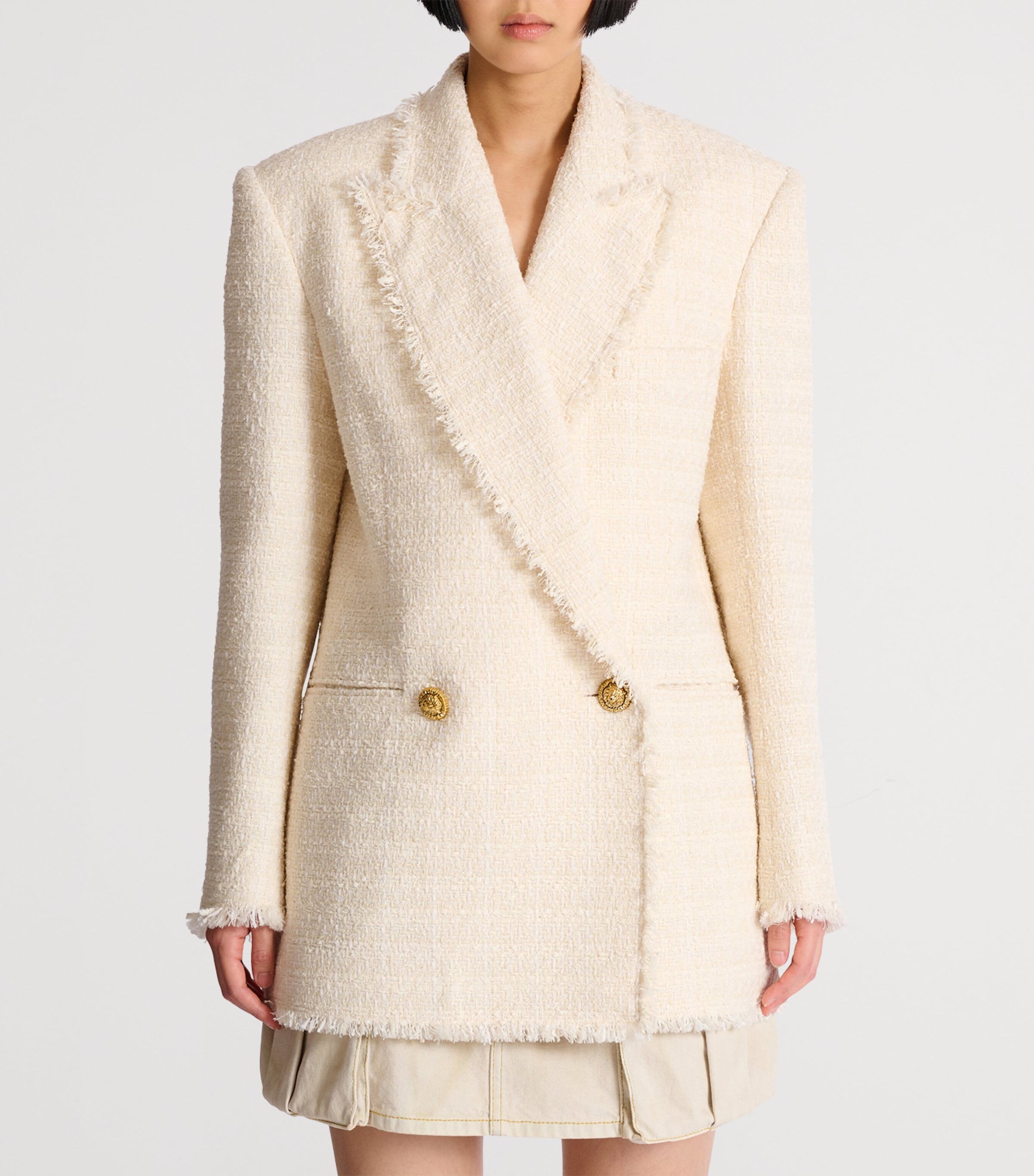 Balmain Womens Tweed Double-Breasted Blazer Blanc Image 2