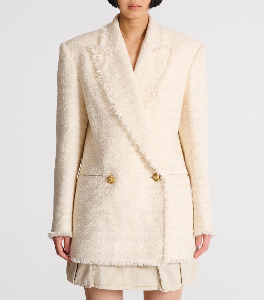 Balmain Womens Tweed Double-Breasted Blazer Blanc Image 2