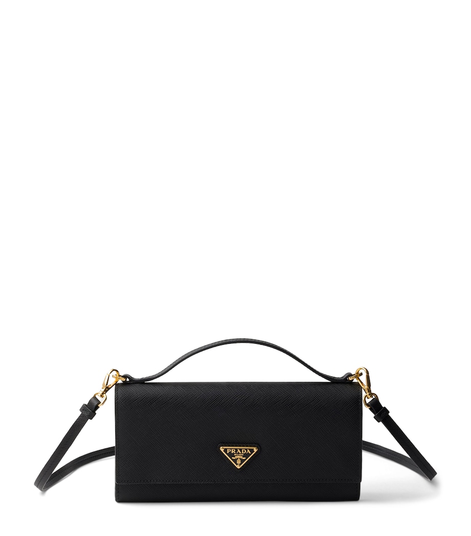 Prada Saffiano Leather Wallet with Shoulder Strap Black Image 1