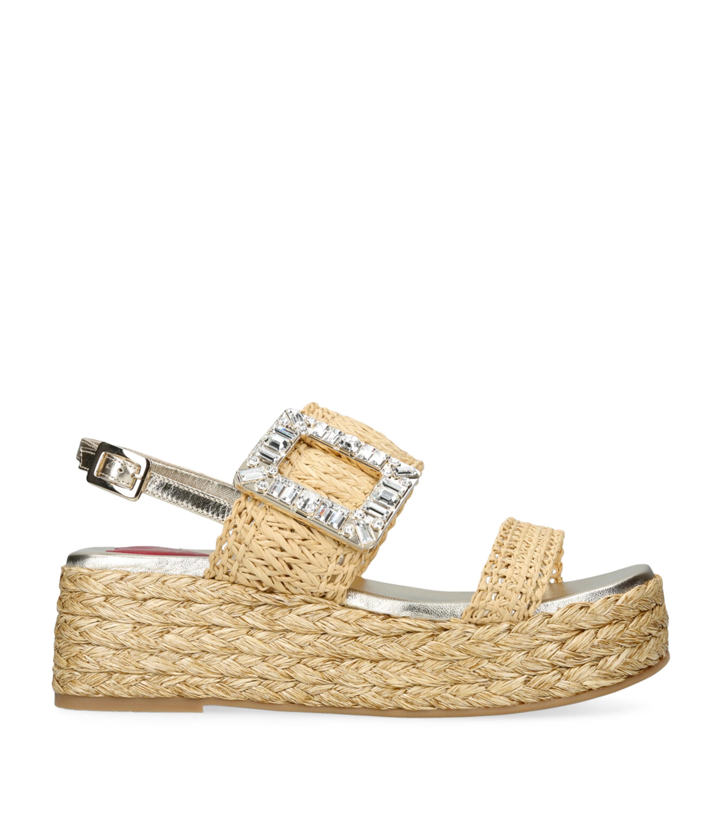 ROGER VIVIER RAFFIA STRASS ESPADRILLE SANDALS 60