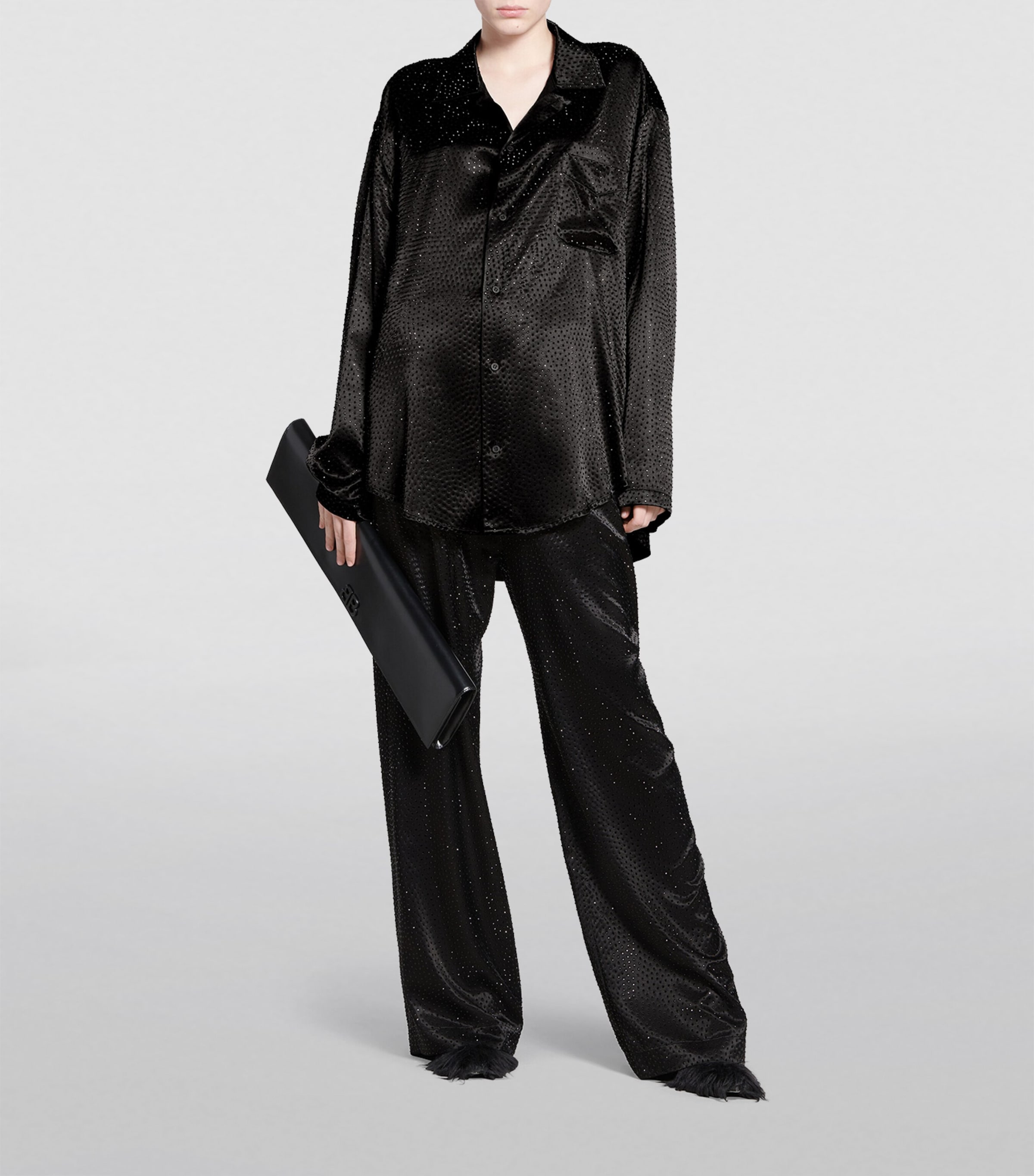 Balenciaga Womens Rhinestone-Embellished Satin Shirt Image 2
