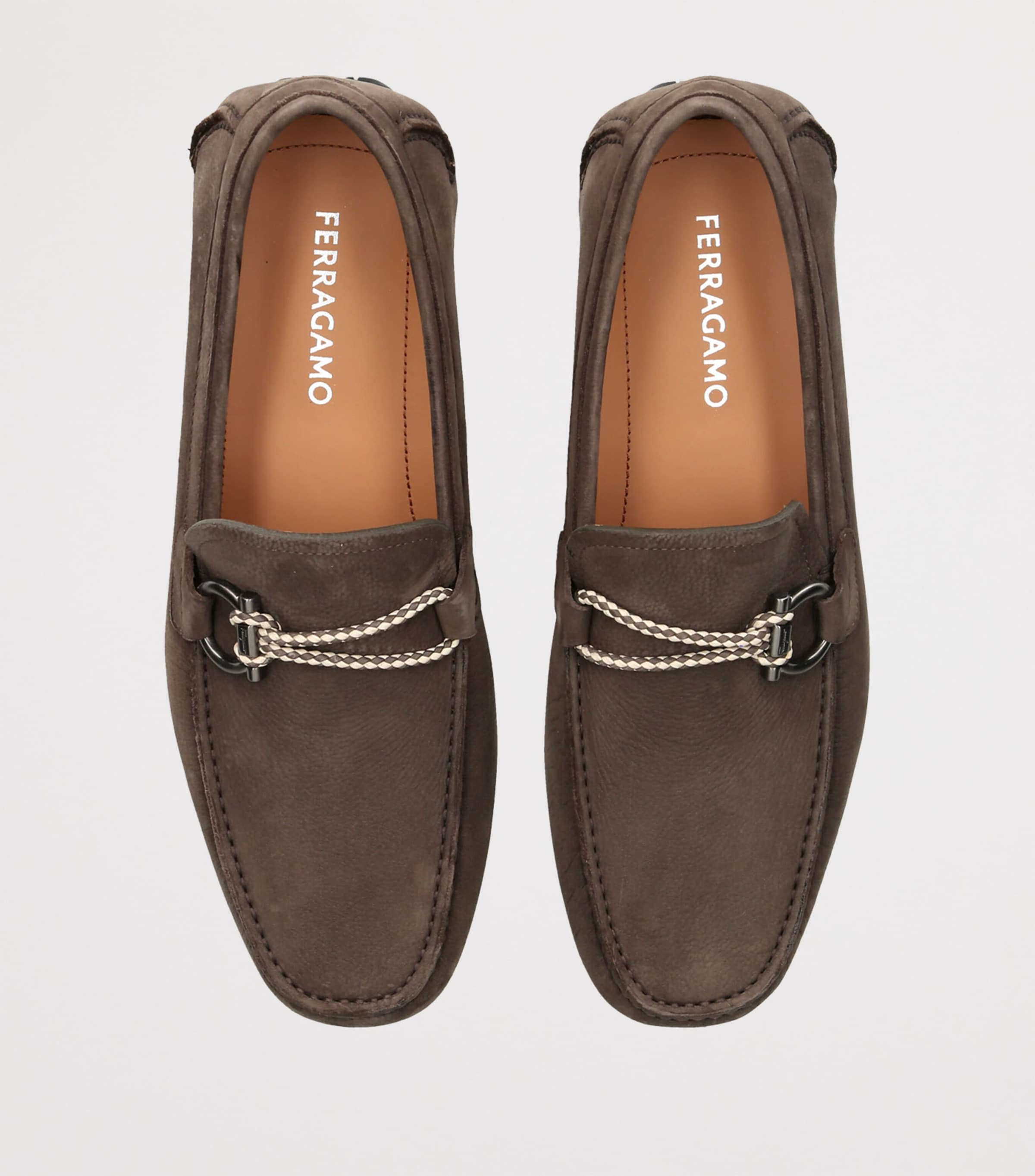 Salvatore Ferragamo Nubuck Leather Driving Shoes Dark Brown Image 3