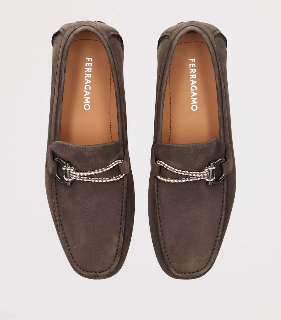 Salvatore Ferragamo Nubuck Leather Driving Shoes Dark Brown Image 3
