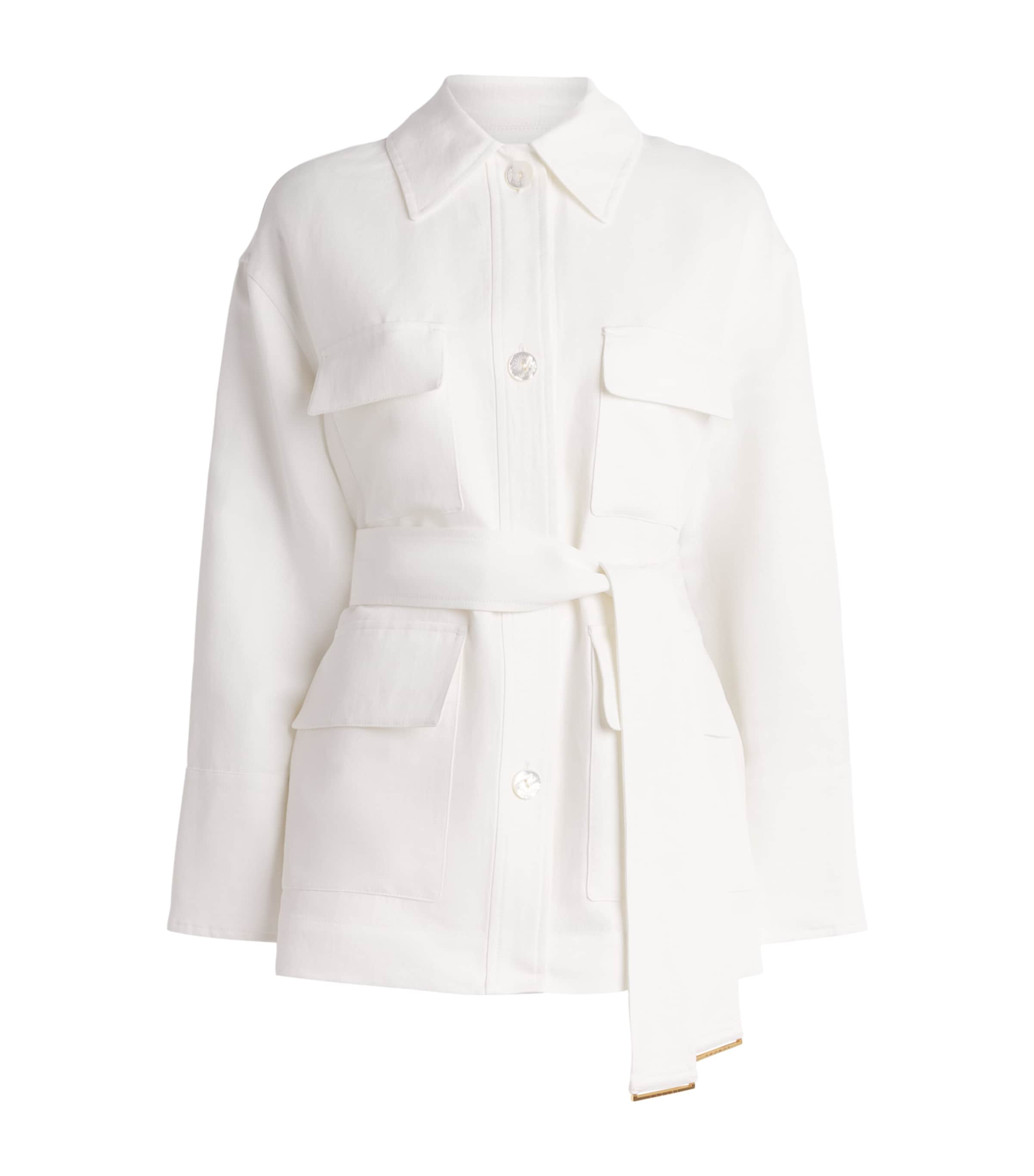 Agnona Womens Cotton-Linen-Silk Belted Field Jacket White Image 1
