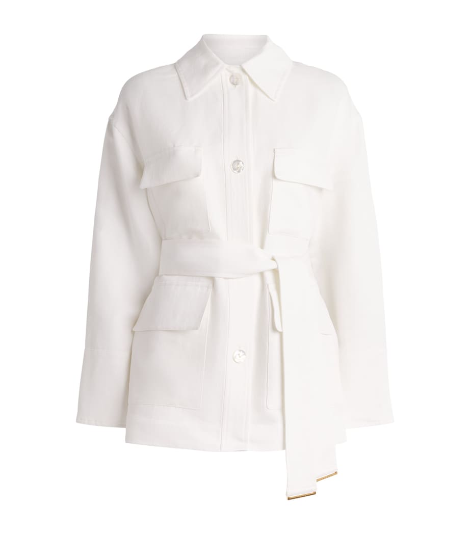Agnona Womens Cotton-Linen-Silk Belted Field Jacket White Image 1