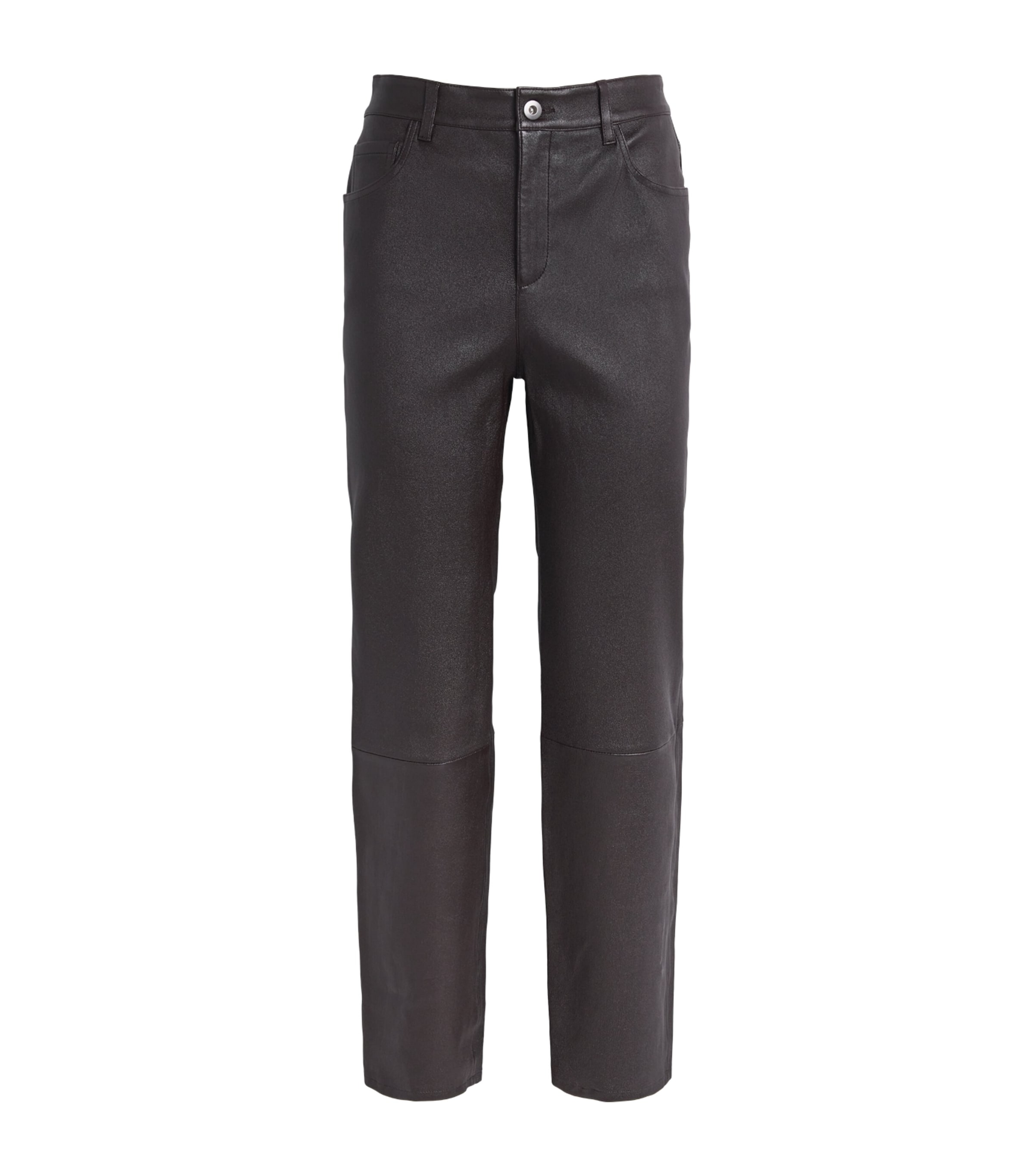 Leather Cropped Straight Trousers 2P5-PLUM BROWN Image 1