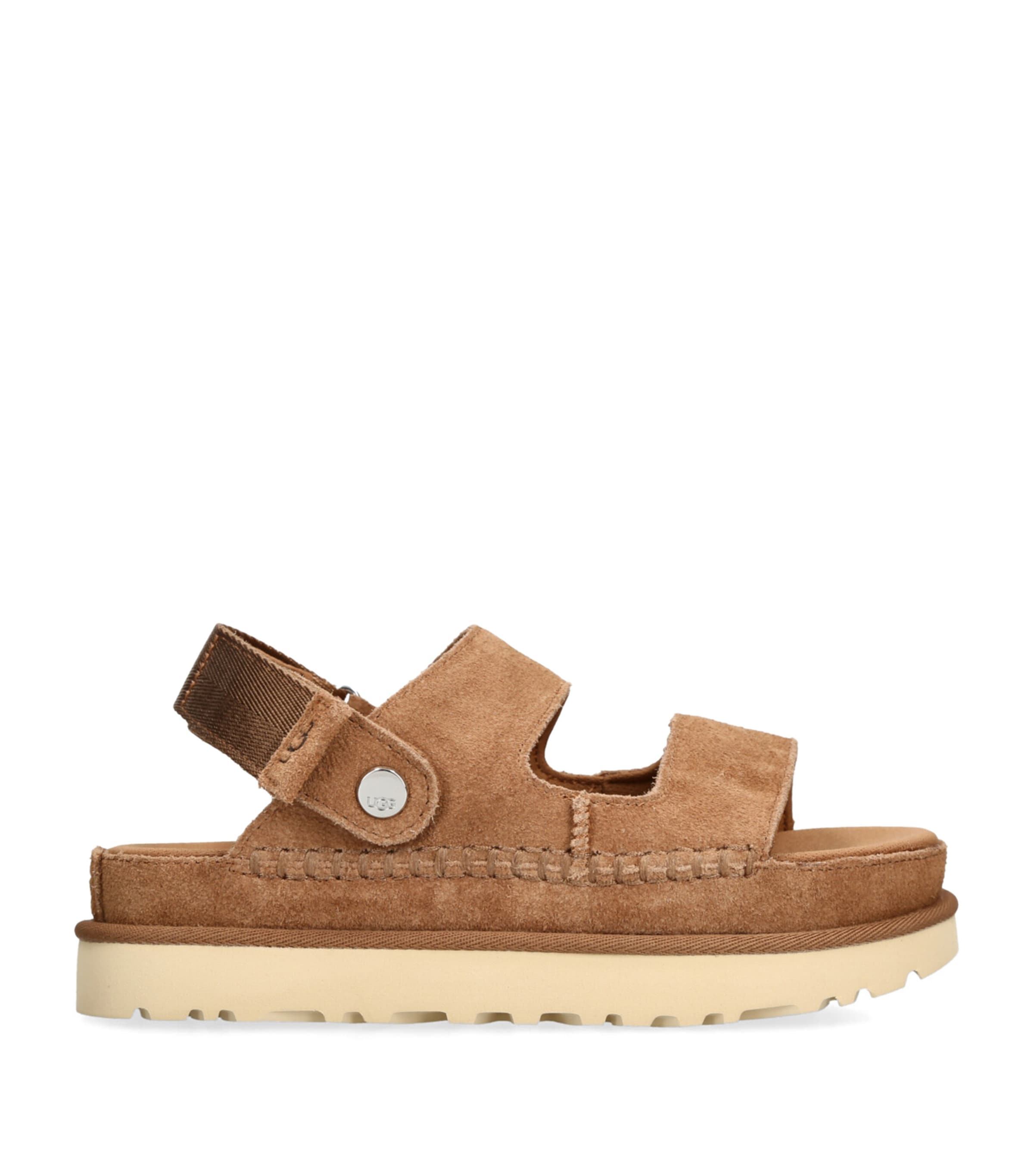 Ugg Goldenstar Glide Suede Flatform Sandals In Beige
