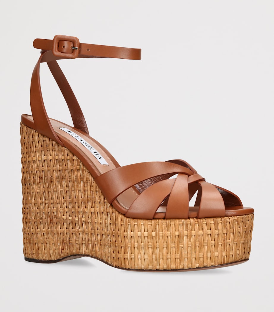 Aquazzura Leather Copacabana Wedge Sandals Mid Brown Image 3