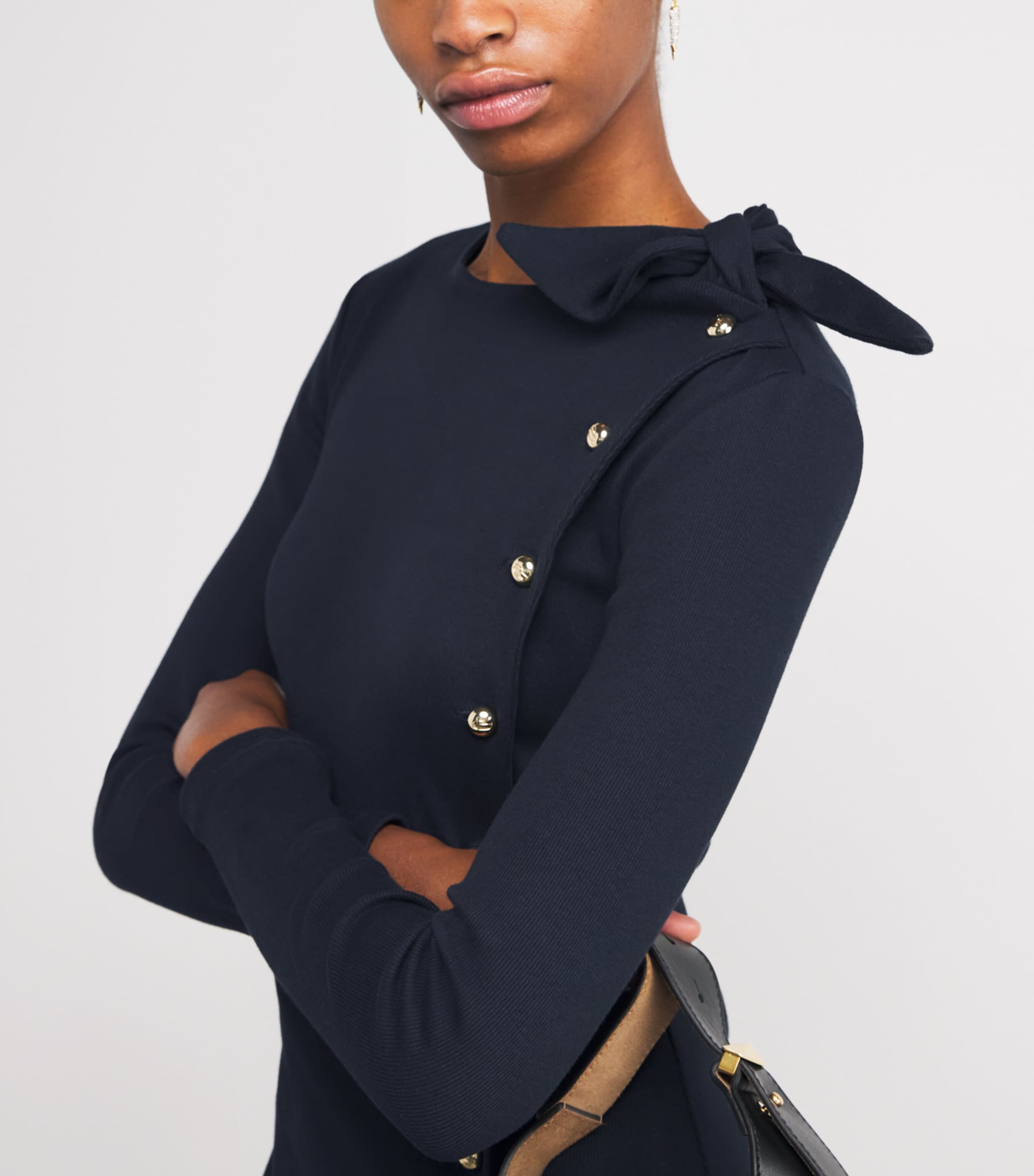 Stretch-Cotton Button Dress NAVY Image 4