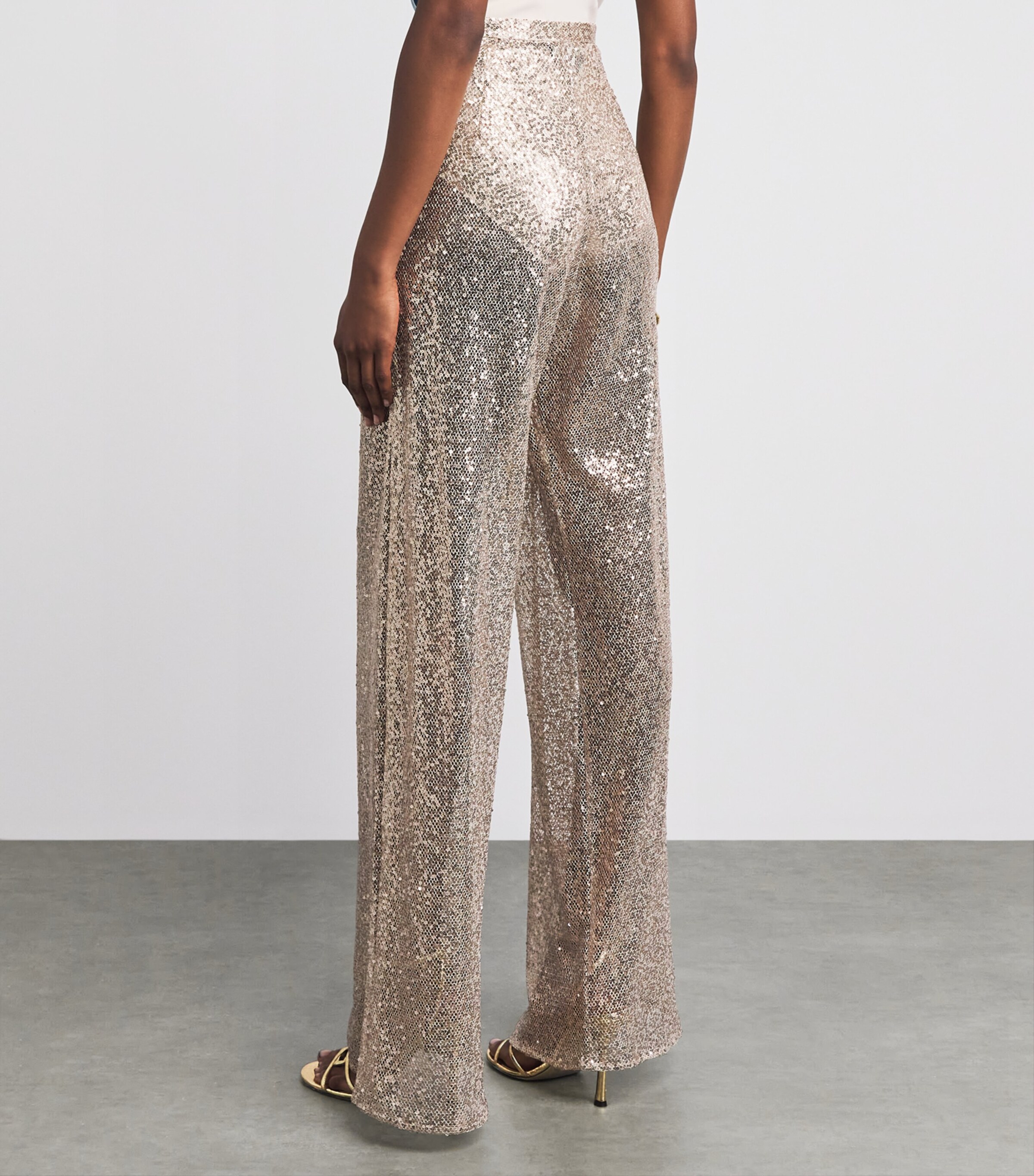 Taller Marmo Womens Sequin Marlene Disco Trousers White Sand Image 5