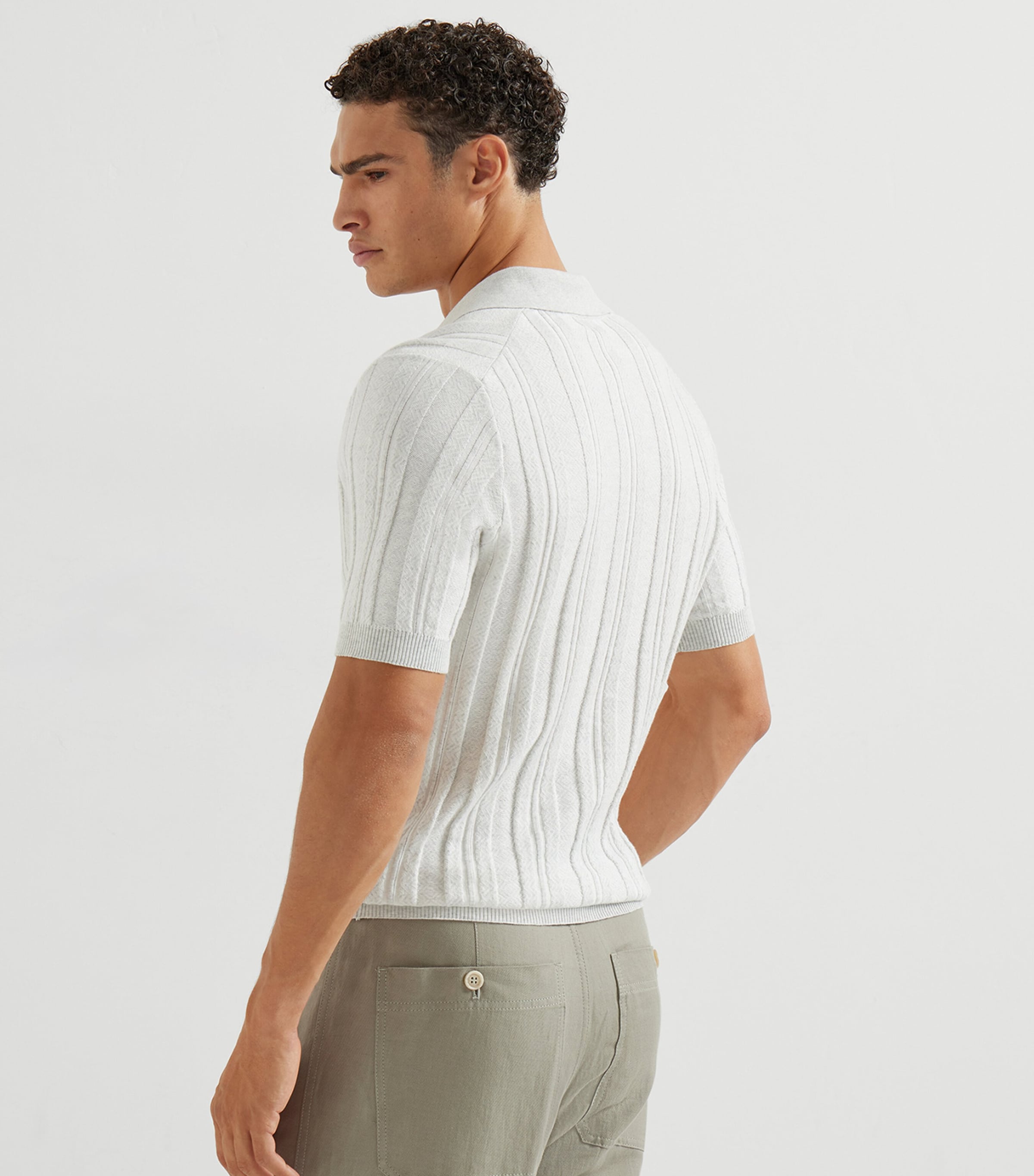 Brunello Cucinelli Mens Rib-Knit Polo Sweater Image 4