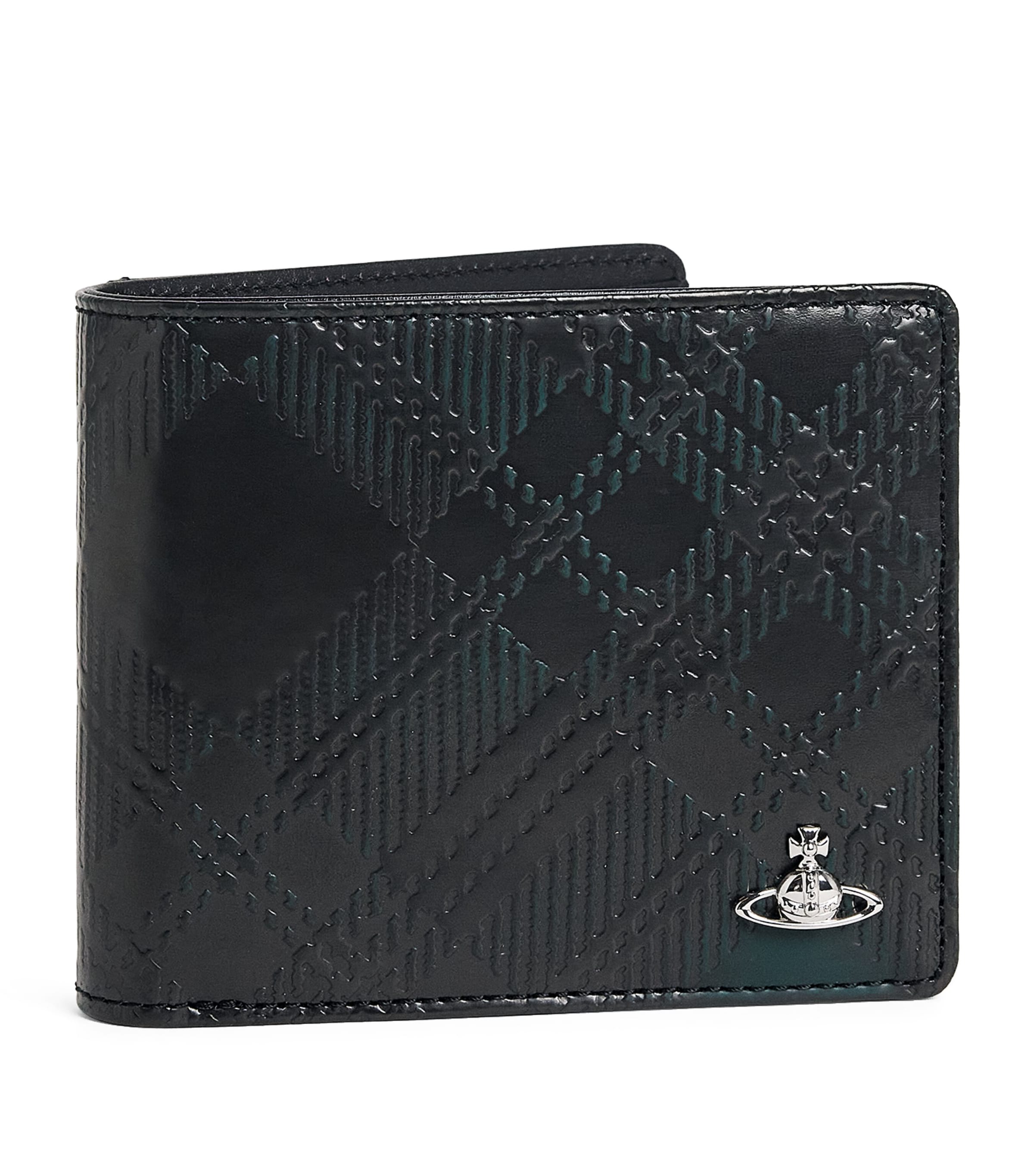Vivienne Westwood Leather Check Bifold Wallet Dark Green Image 1