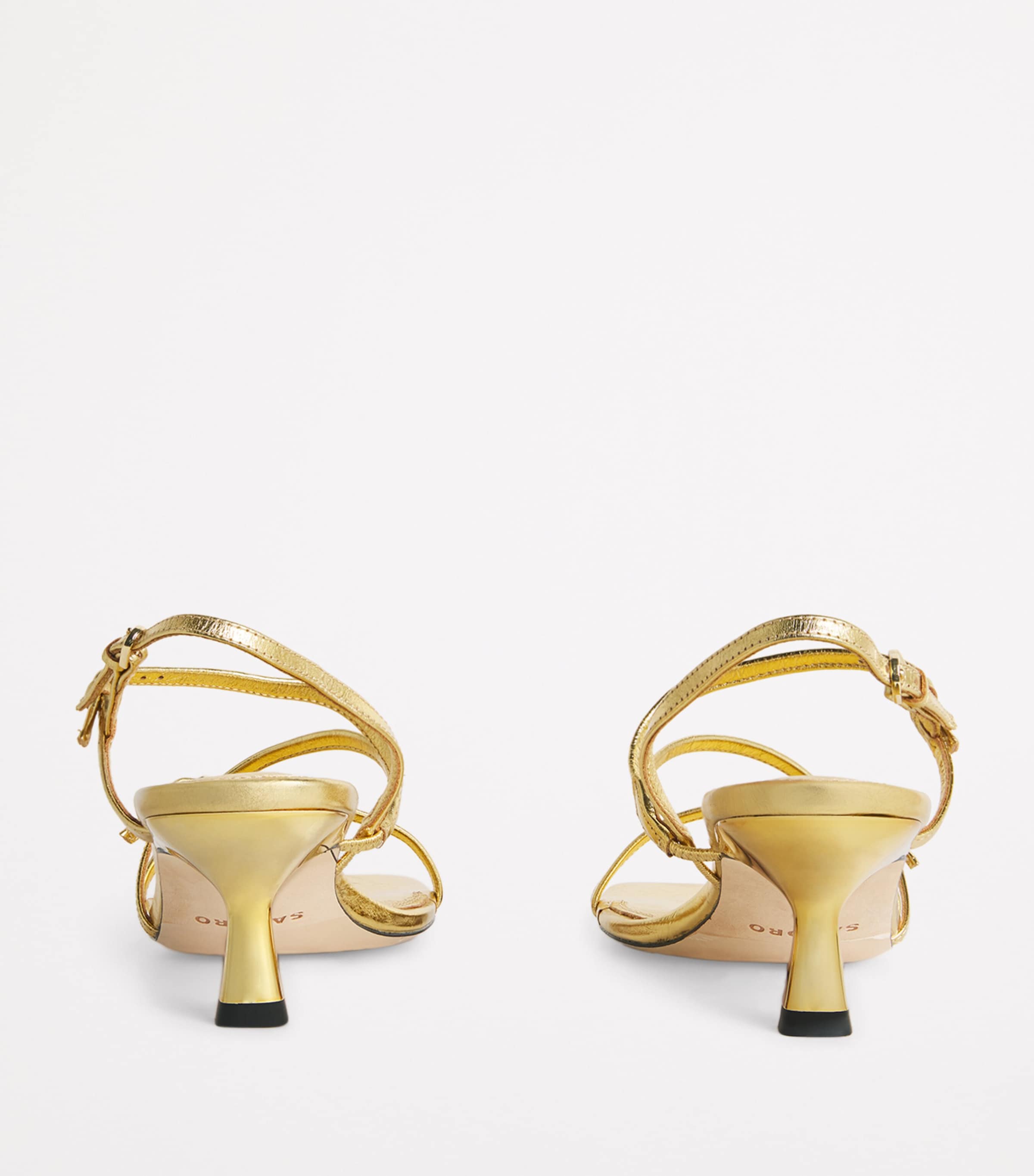Metallic Leather Heeled Sandals 65 GOLD Image 4