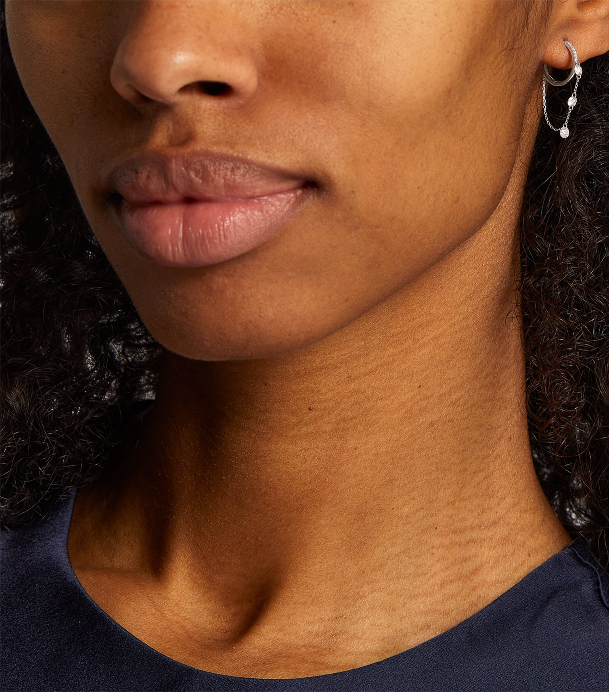 White Gold and Diamond Drop Huggie Single Earring WHITE GOLD Image 5