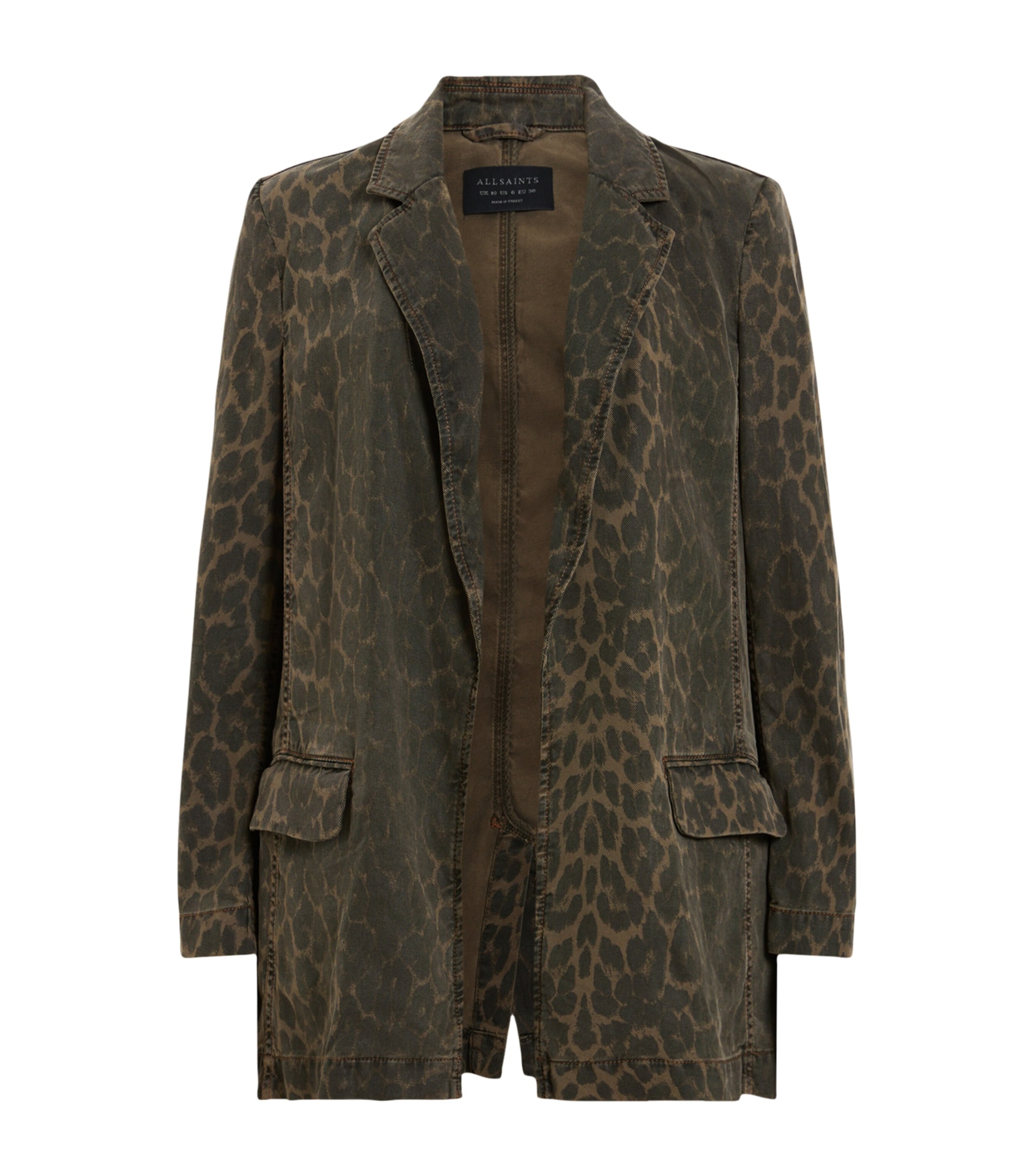 Allsaints Denim Leopard Aleida Blazer In Green