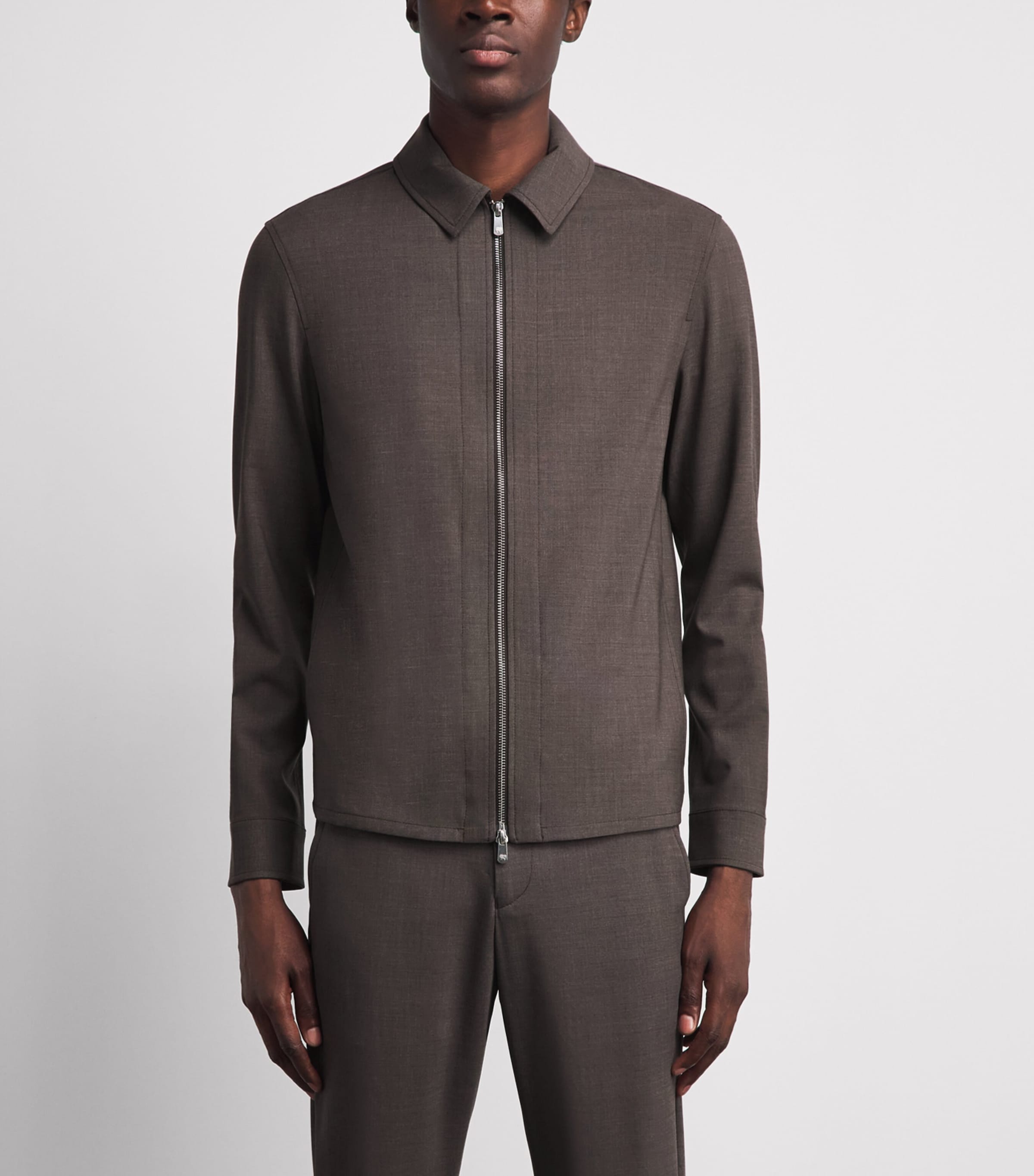 Marco Pescarolo Mens Stretch-Wool Avi Shacket Taupe Image 4