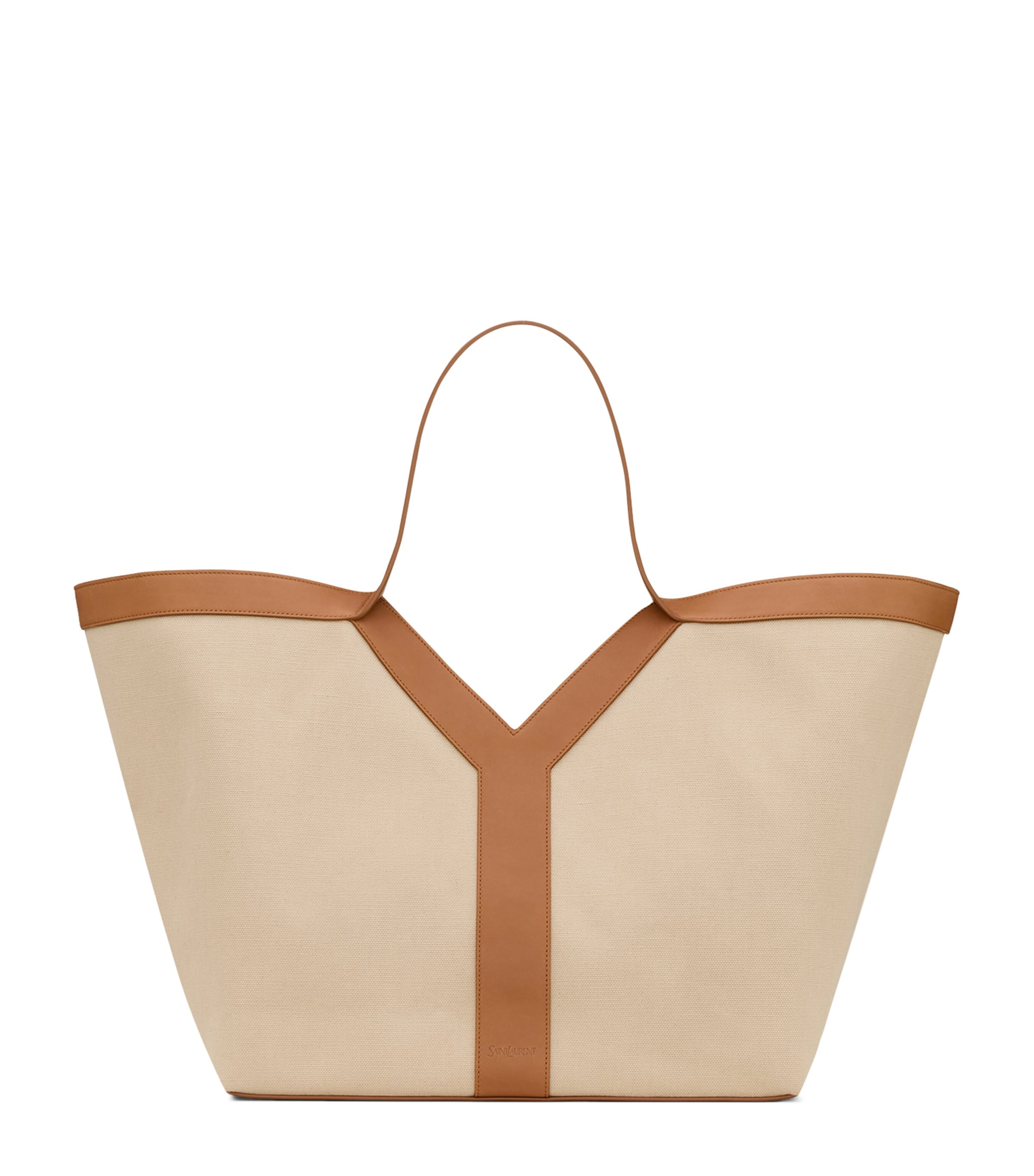 Saint Laurent Canvas Leather-trim Y Tote Bag In Brown