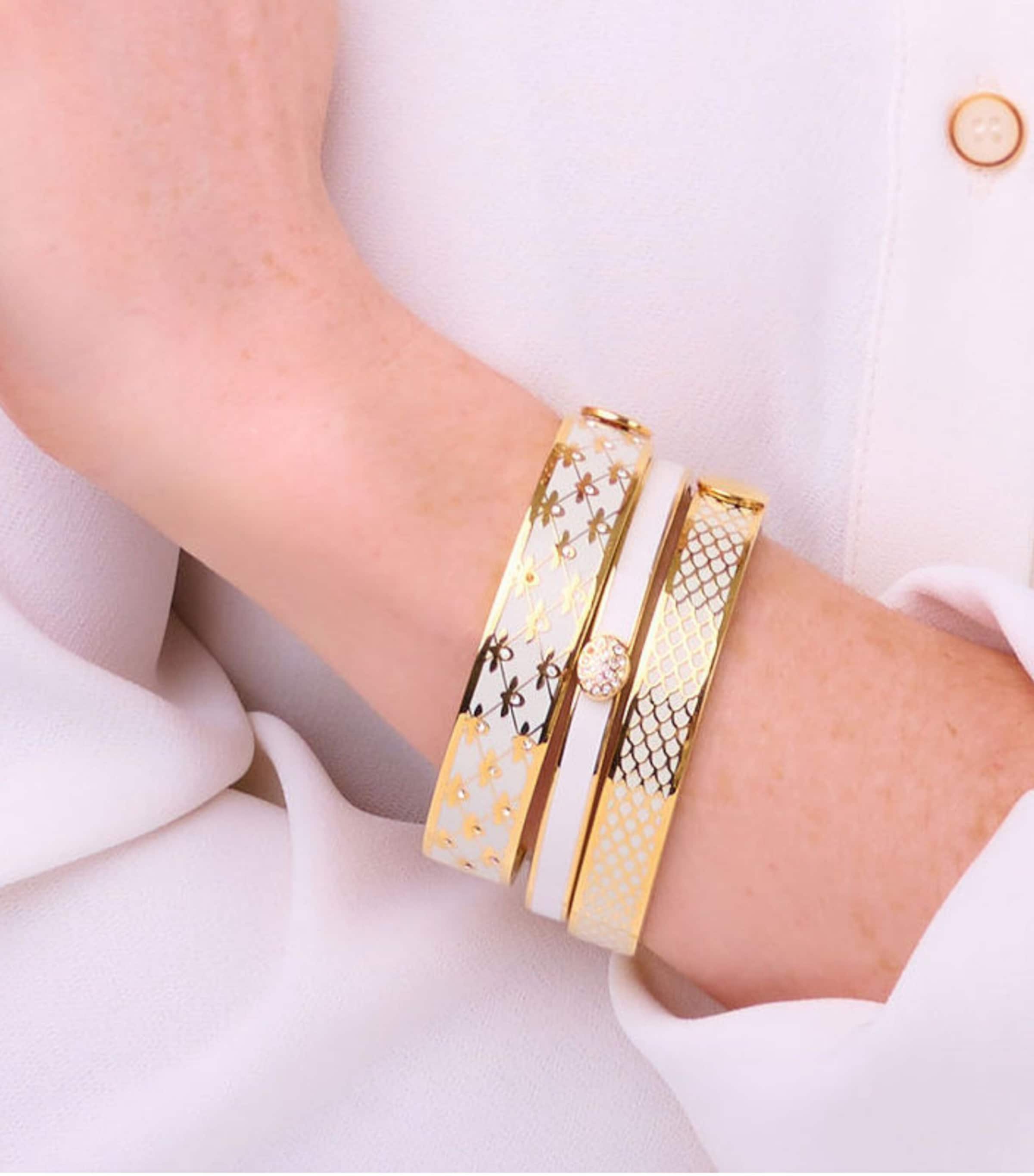 Halcyon Days Gold-Plated Enamel Bee Sparkle Bangle Cream/gold Image 4