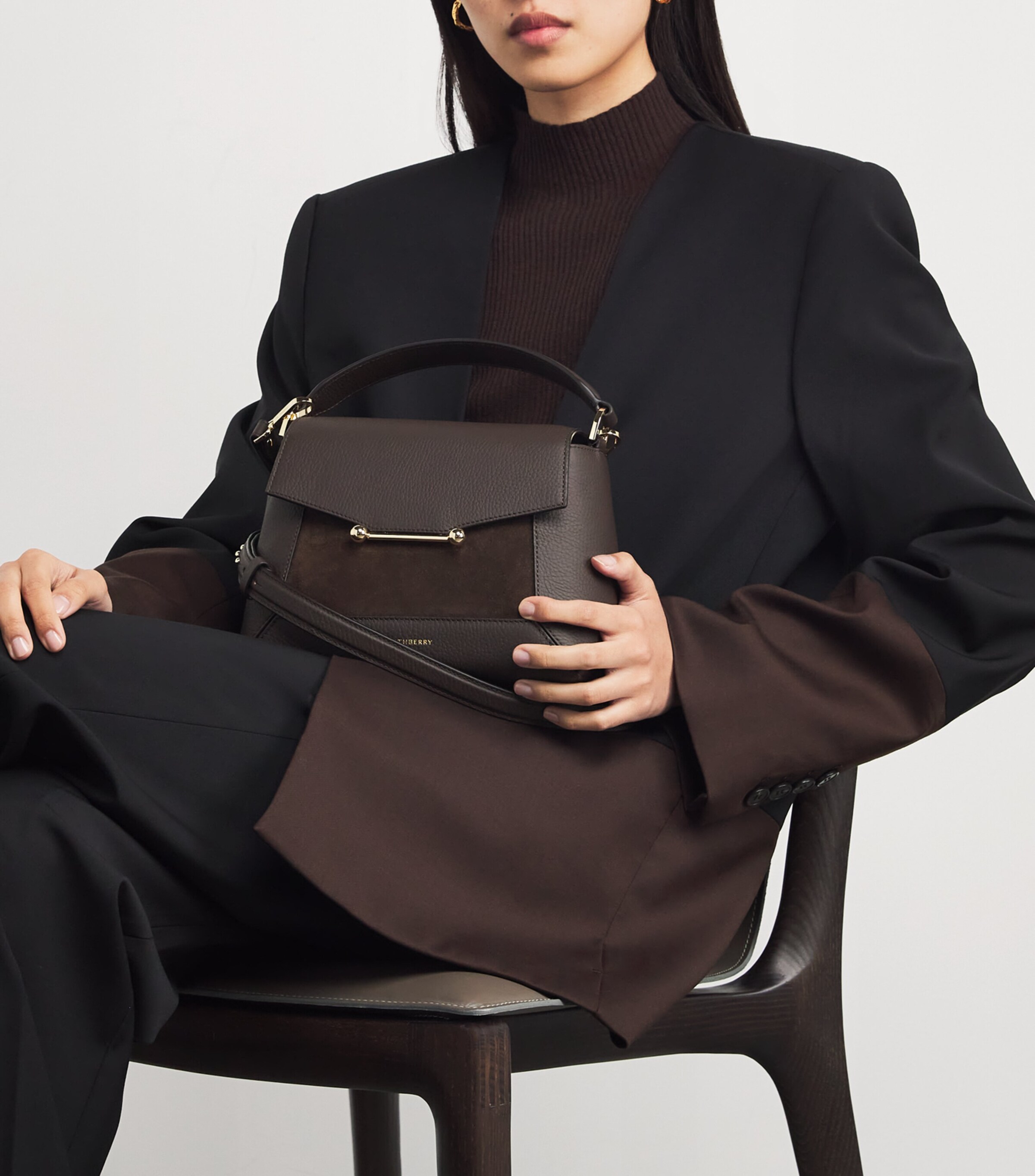 Strathberry Leather Mosaic Top-Handle Bag Dark Chocolate Image 5