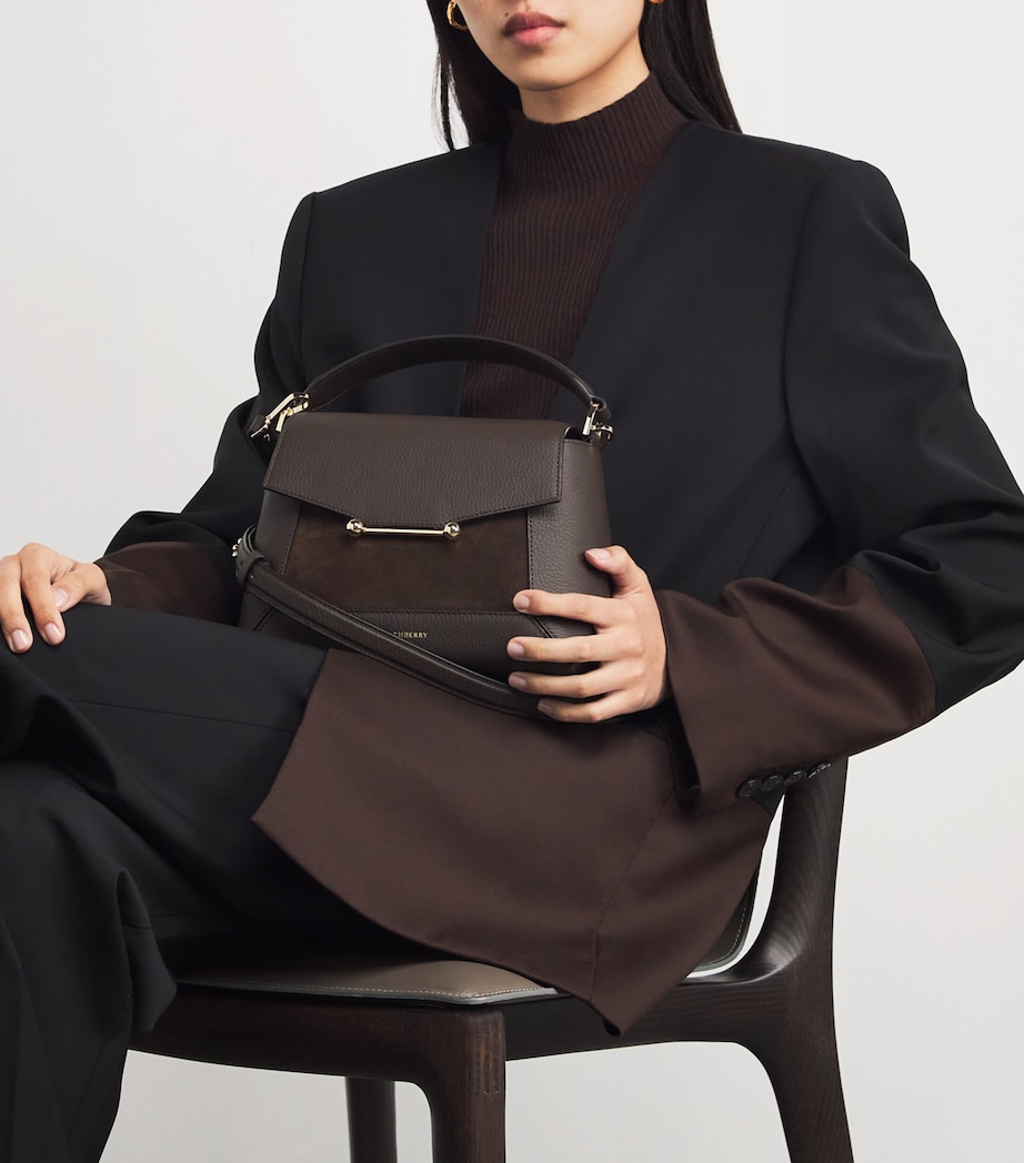 Strathberry Leather Mosaic Top-Handle Bag Dark Chocolate Image 5